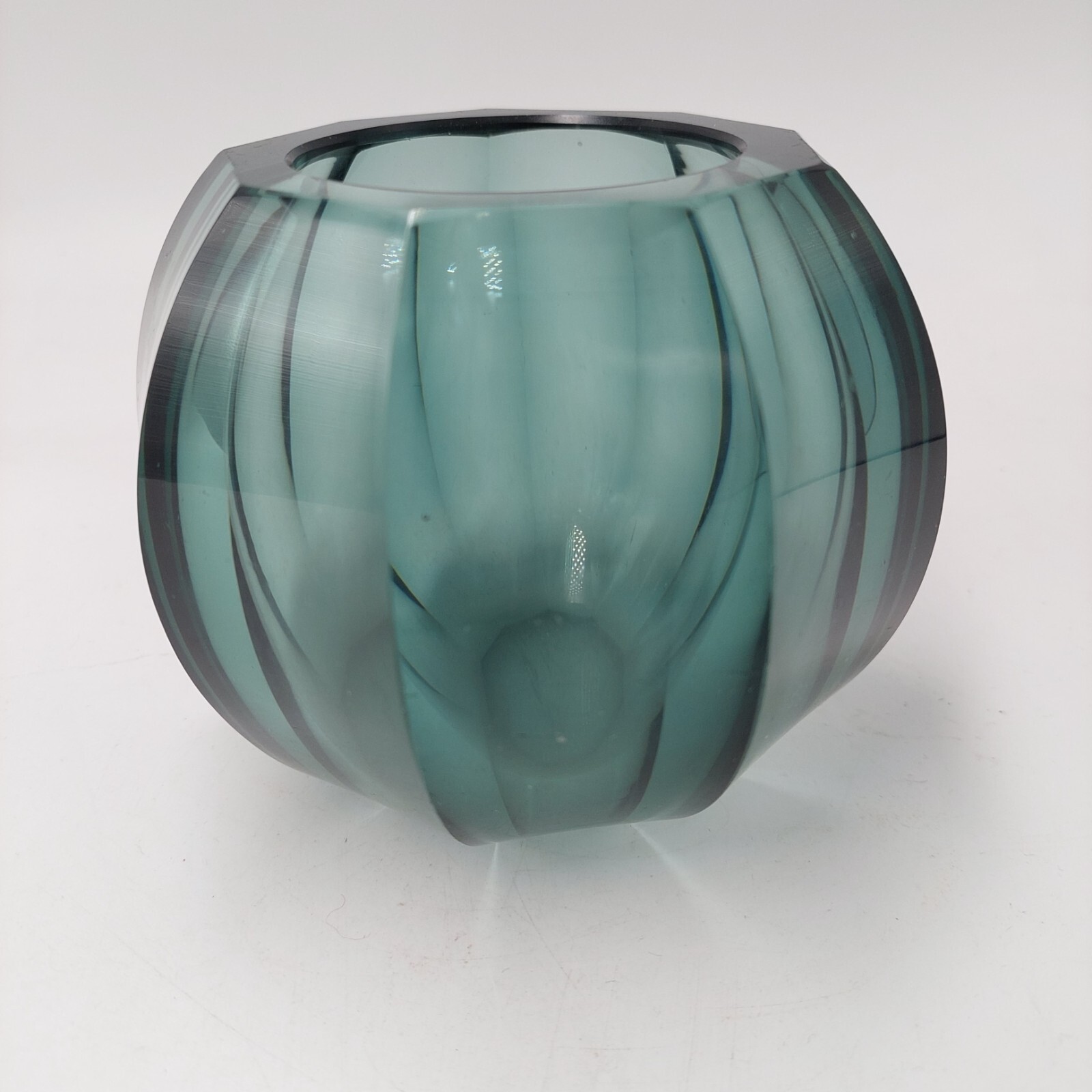 Moser Hoffmann Art Deco Cut Glass Faceted Czech Bohemian Smoke Gray Vase