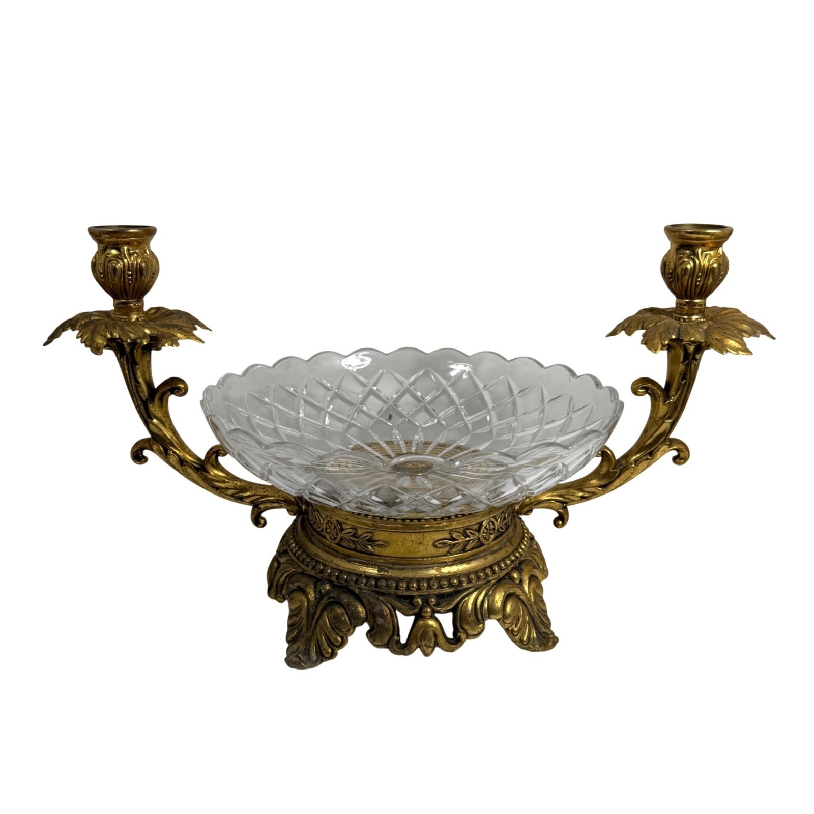 Antique Val St Lambert Crystal Gilded Gold Ornate Epergne Candelabra Centerpiece