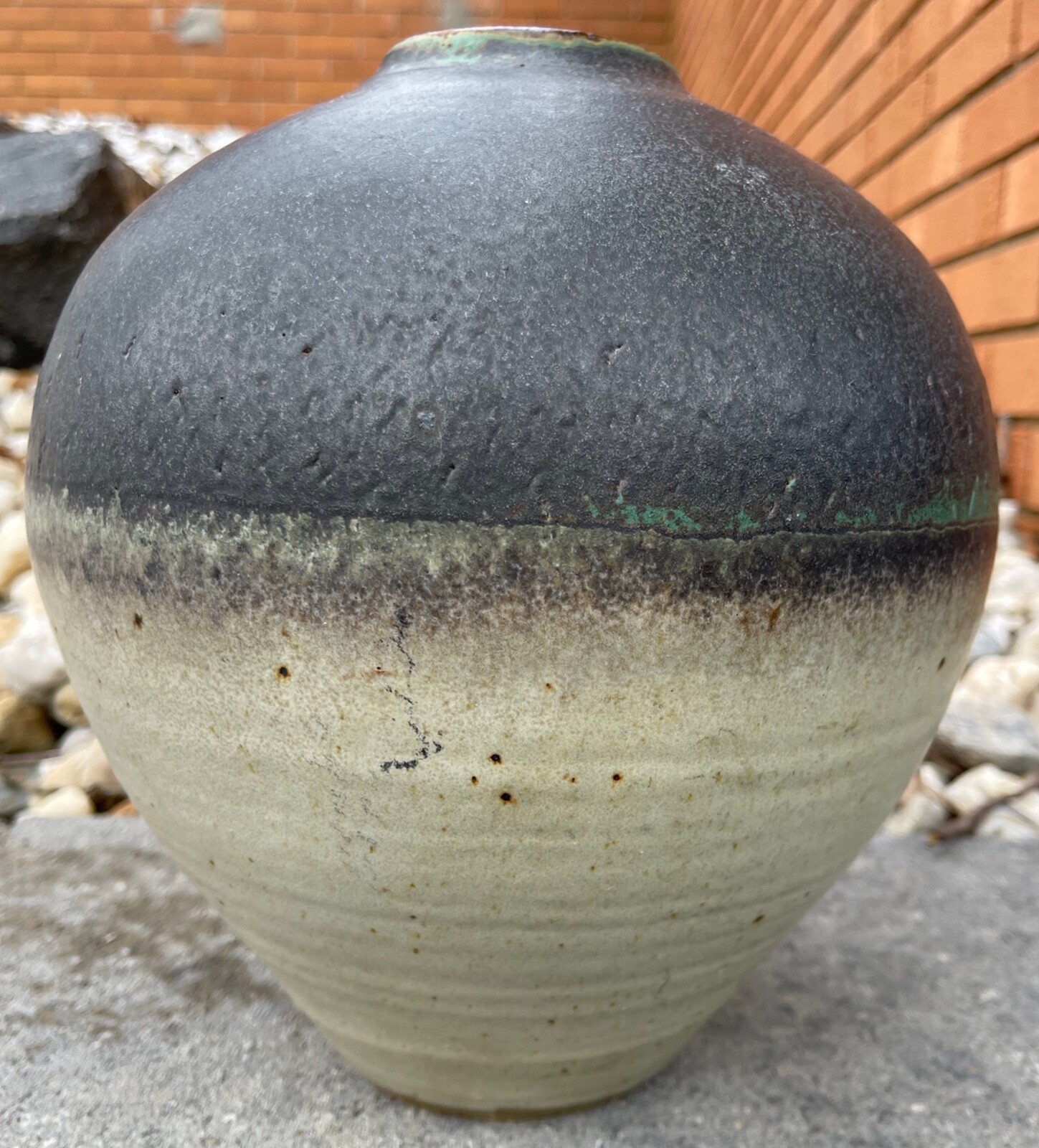 Decorative Contemporary Beige Gray Studio Pottery Ceramic Vase Modern Signed