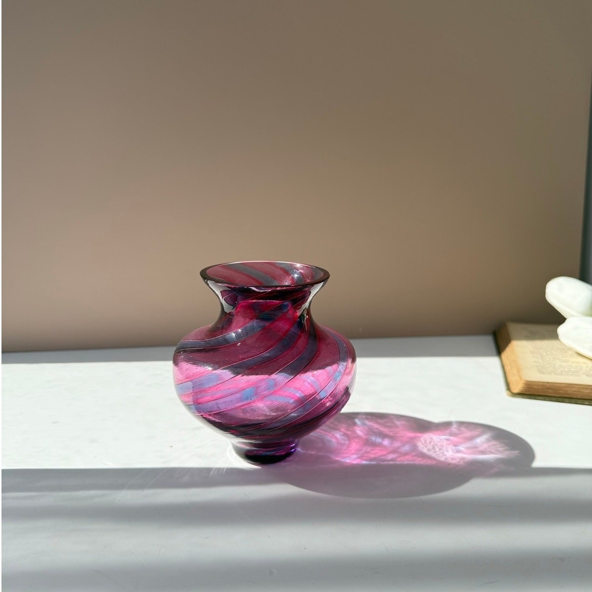 Caithness Scotland Hand Blown Purple & Blue Swirl Art Glass Vase Scottish Glass
