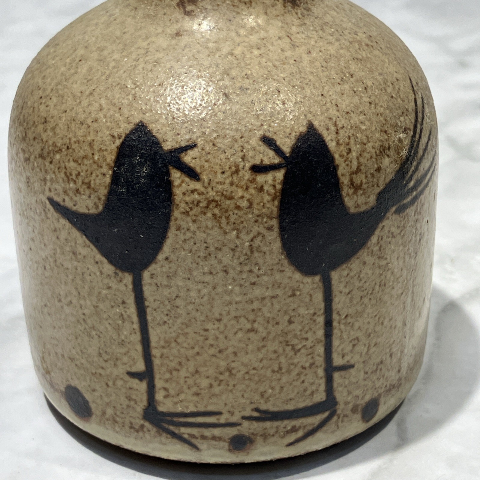 Vintage Otagiri OMC Japan Pottery Small Weed Pot Vase Brown 3″ Birds & Dots