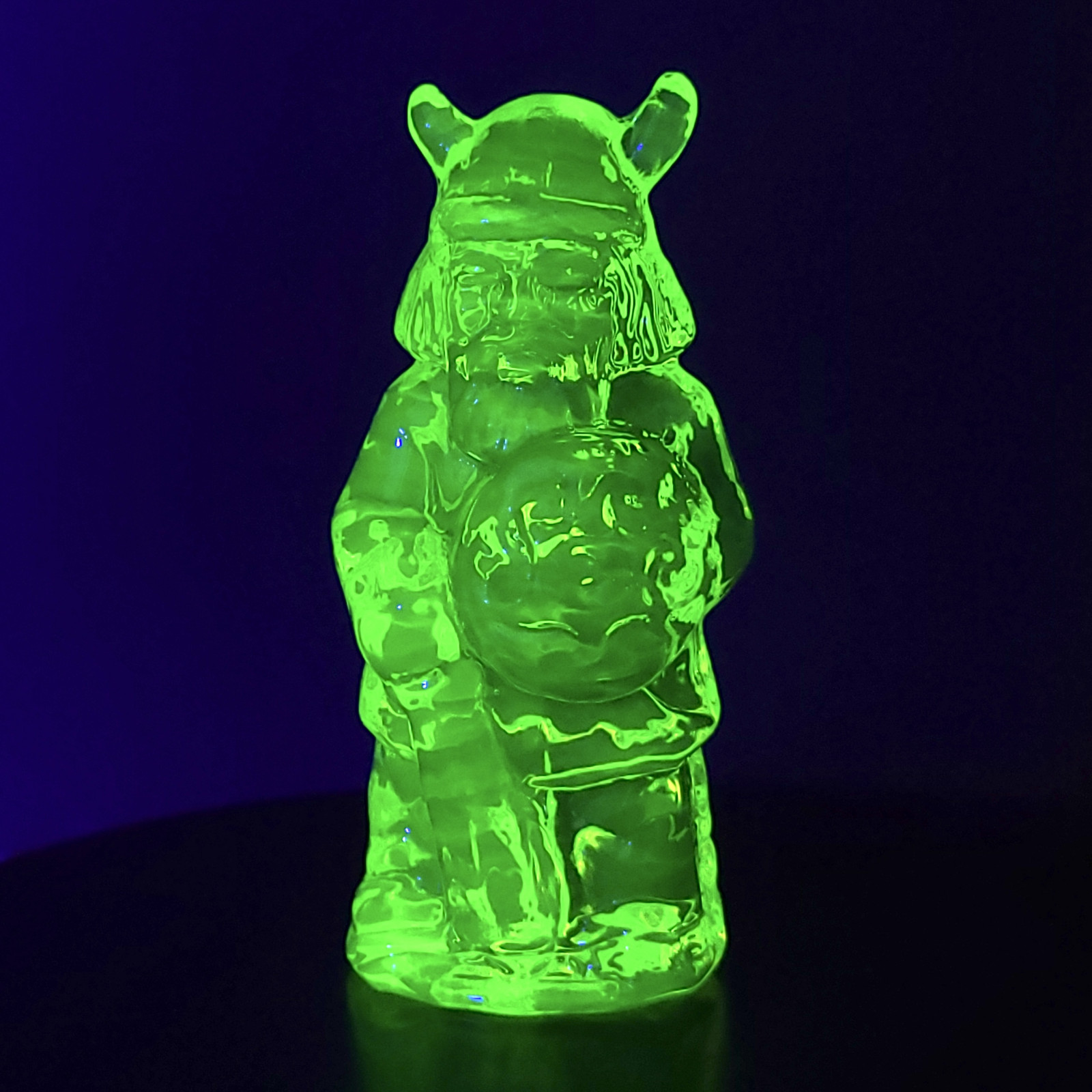 Vaseline Uranium Glass Viking Figurine Uranuim Yellow Glass Statue Art Deco