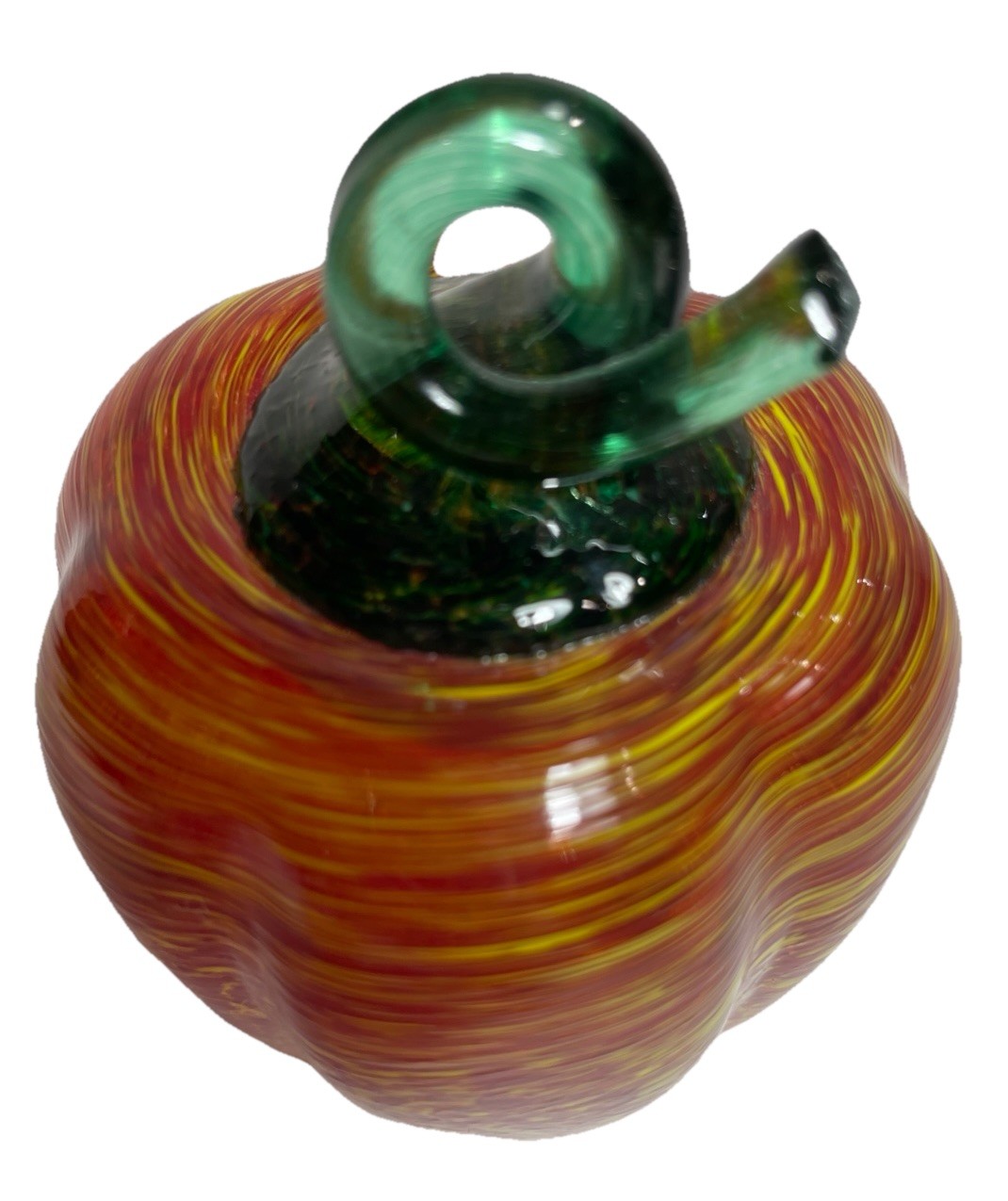 Apple Art Glass Blown Paperweight Figurine Orange and Yellow Swirl Stem Germany