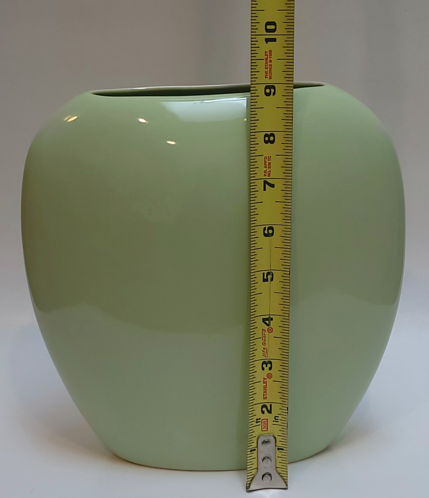 Vintage 1980s Oval Light Green Vase, Japan, 8 3/4 Inches Tall, Retro, Modern