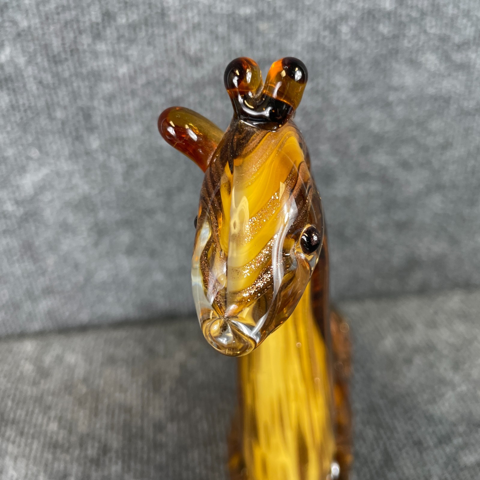 Vintage 70s Murano Style Glass Amber Gold Aventurine Giraffe Figurine Italy 9″