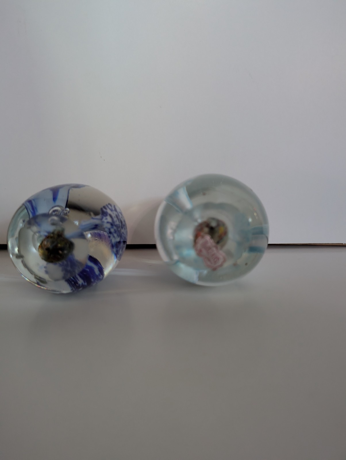Pair Of Vintage Norleans Japan Blue Flowers In Basket Egg Paperweights