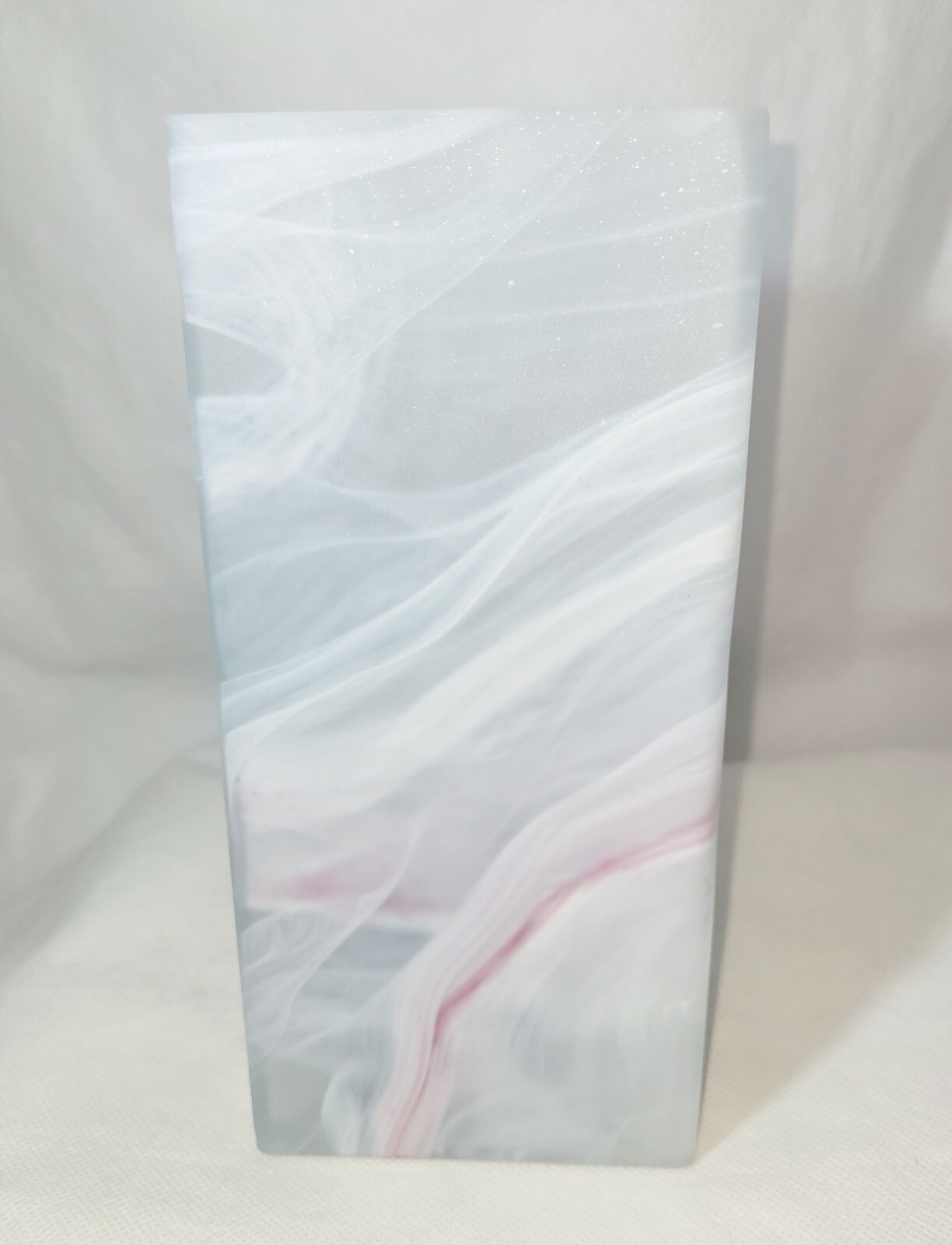 Hand Crafted Pink And White Marbled Style Swirled Glass Vase/Vessel