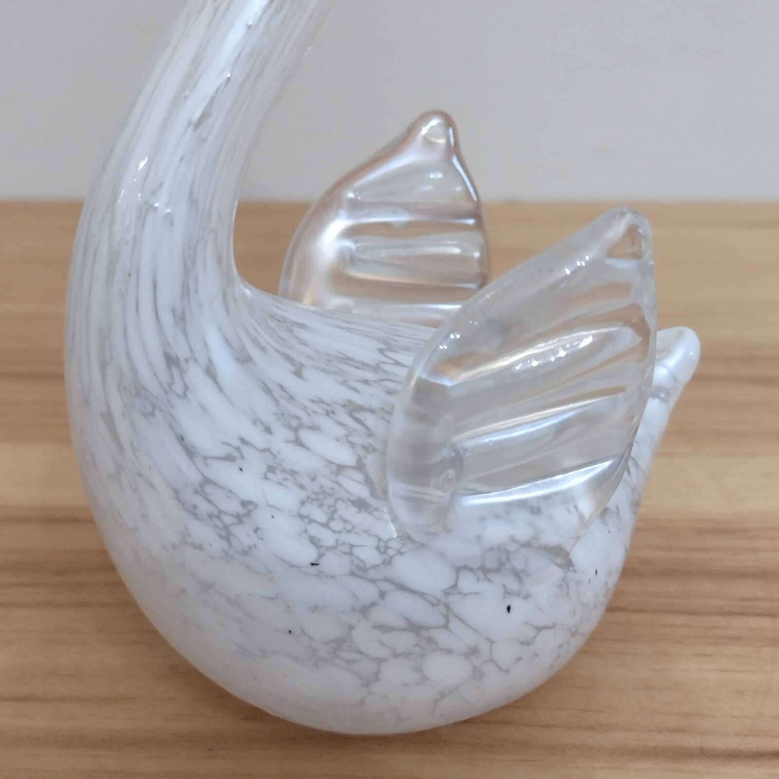 Vintage White Iridescent Lustre Spotted Swan Solid Glass Figurine Paperweight