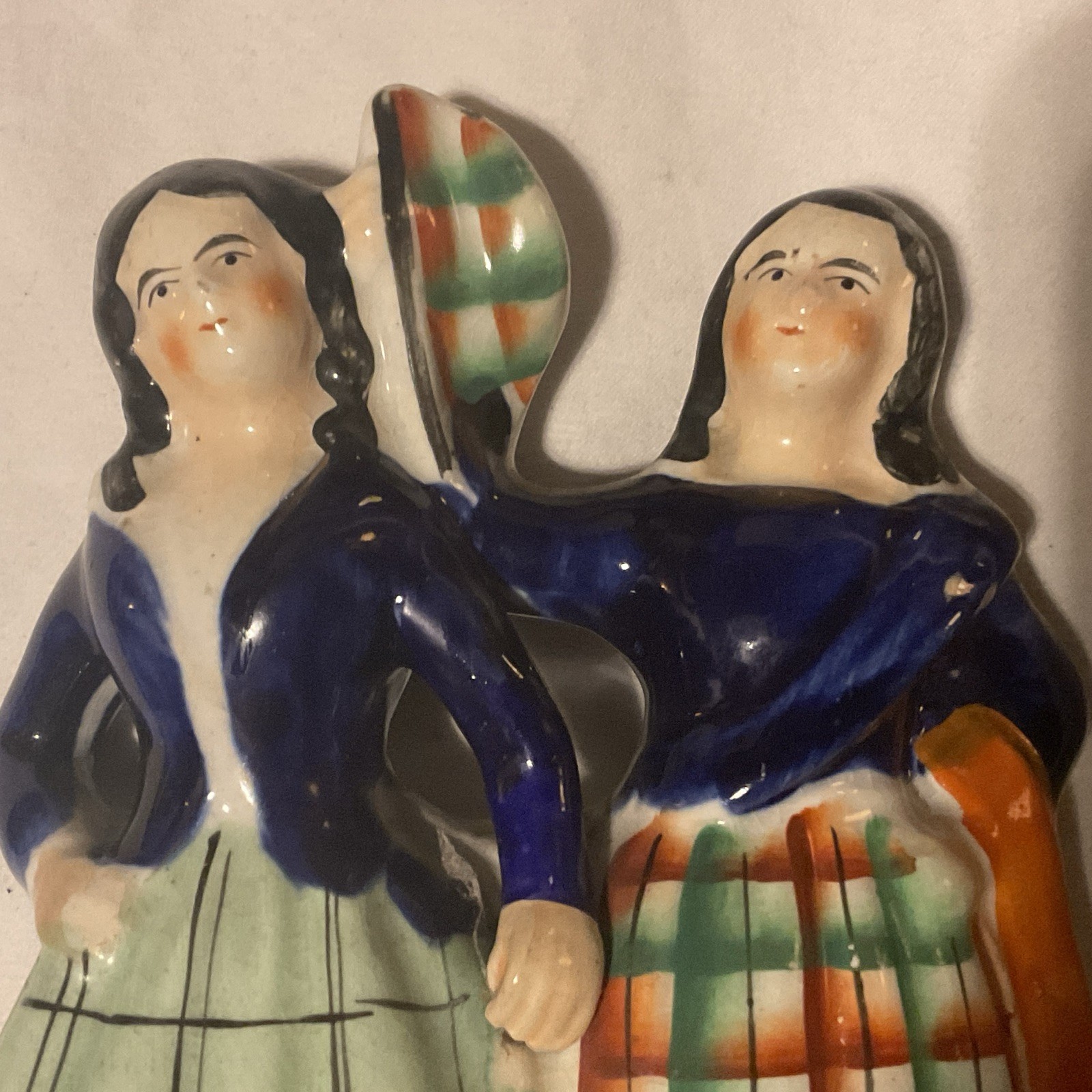 Staffordshire c1860s Figurine Highlander Girls Dancing 6 1/2” Flatback