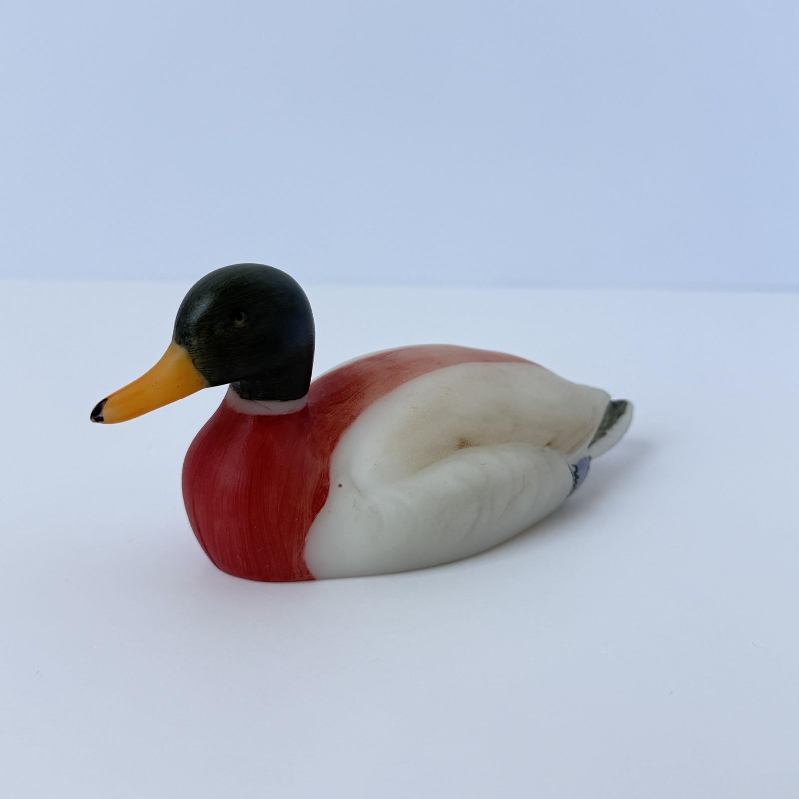 Vintage Fenton Glass Mallard Duck Milky Art Glass Hand Painted By Marilyn Wagner