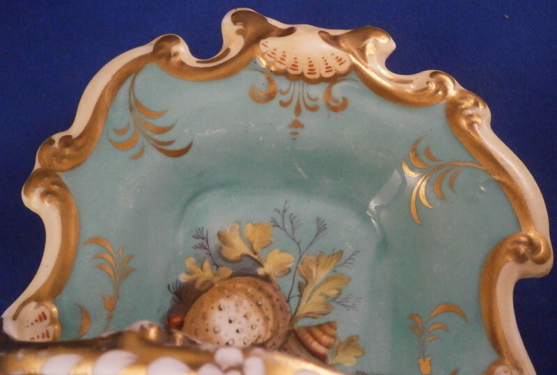 Antique 19thC Grainger Worcester Porcelain Seashell Scene Basket England English