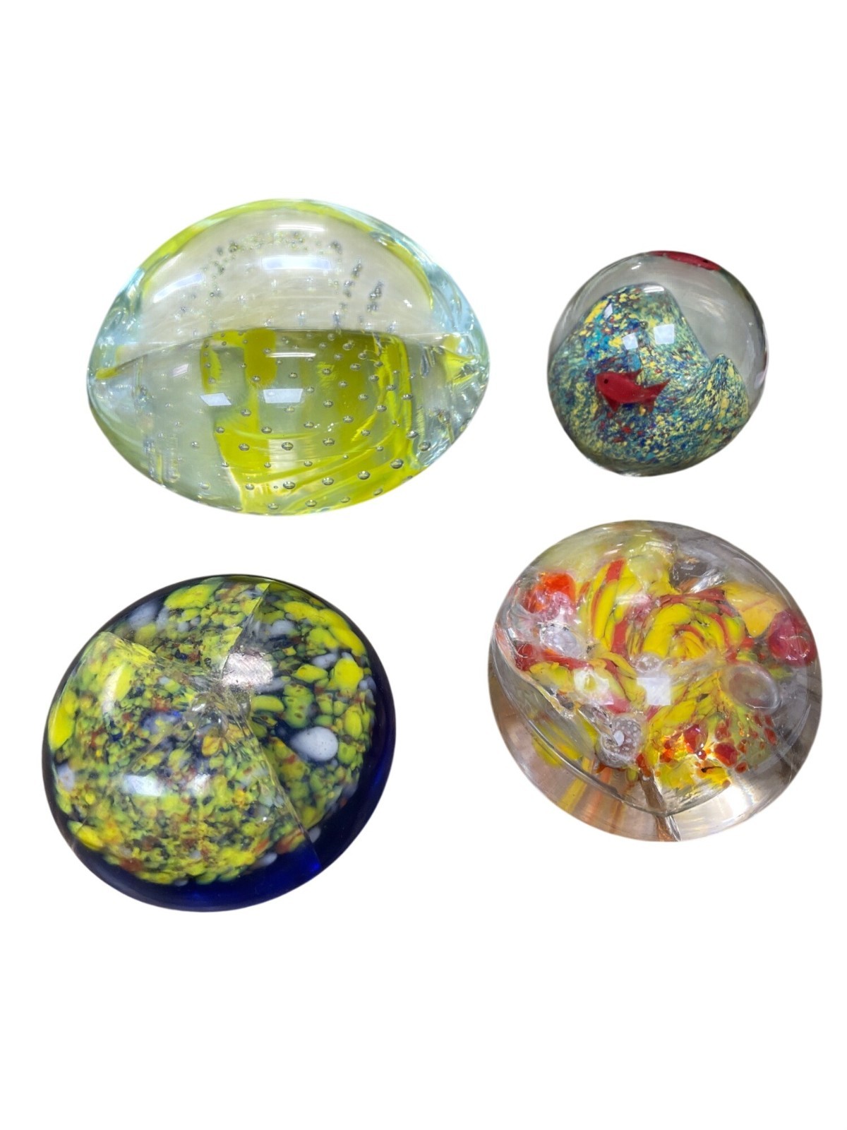 Lot of 4 Handmade art glass paperweights abstract colorful studio decor SKU 9755
