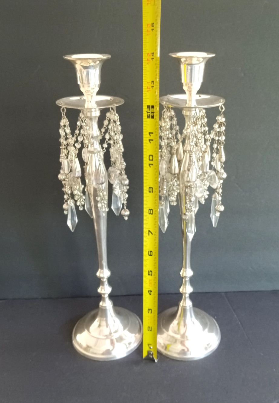 Nordstrom Candlestick Holders Hanging Crystal Prism Set of 2 Hollywood Regency