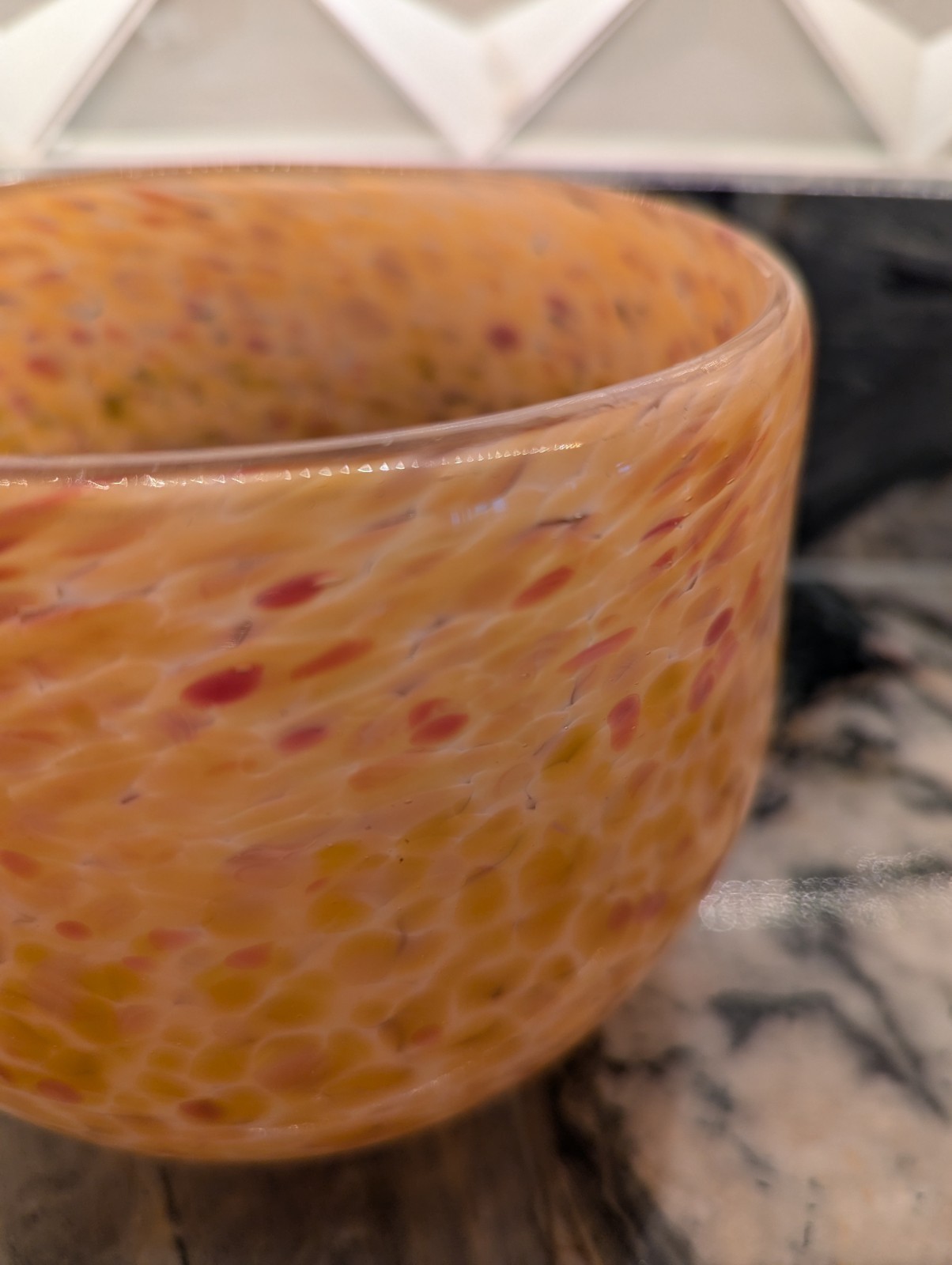 Orange Pink Graffiti Bowl Handblown at Conway Glassworks In SC. 5X4&1/2″ Perfect