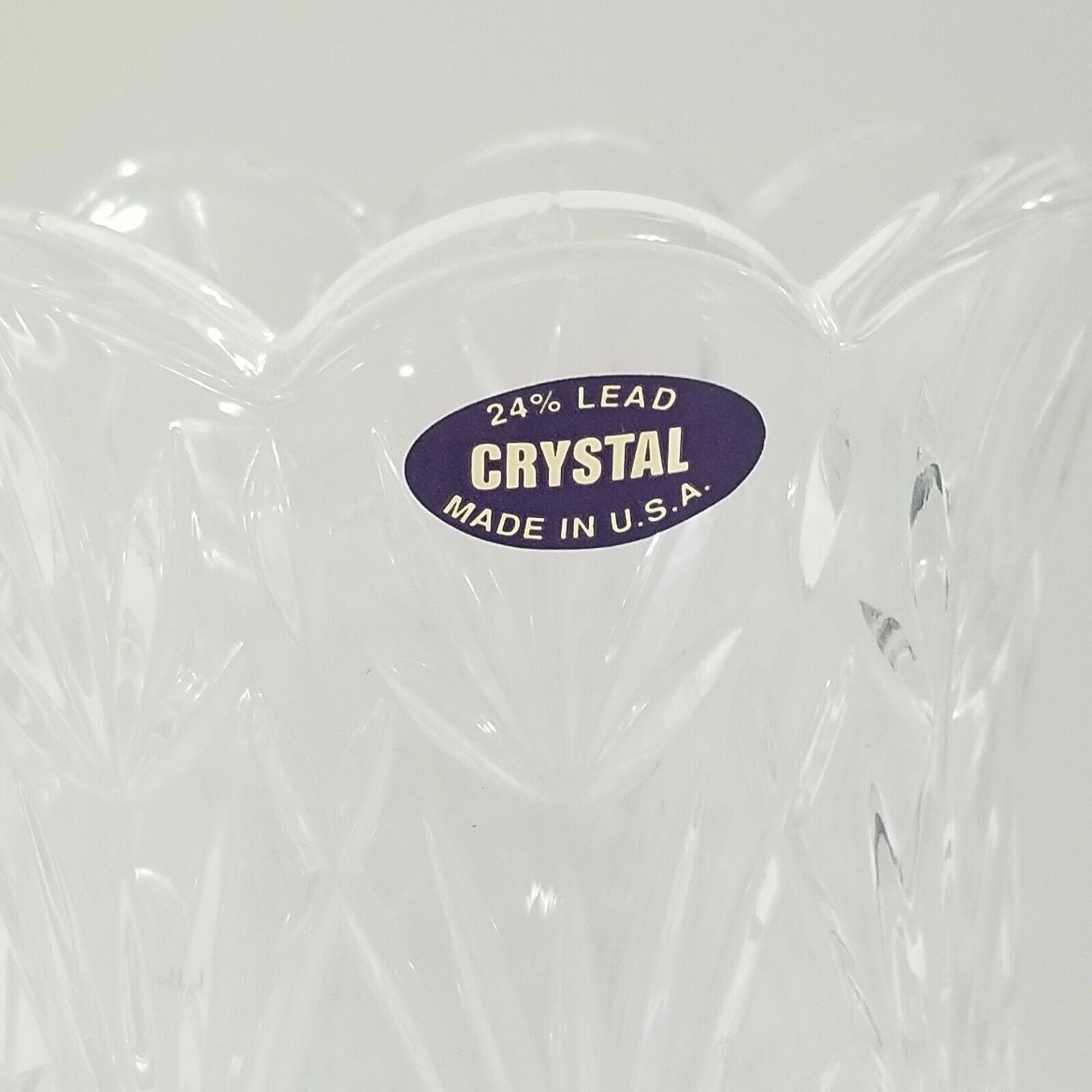 Vase 24% Lead Crystal 7″ Clear Scalloped Top Beautiful Detailed Made in USA -M