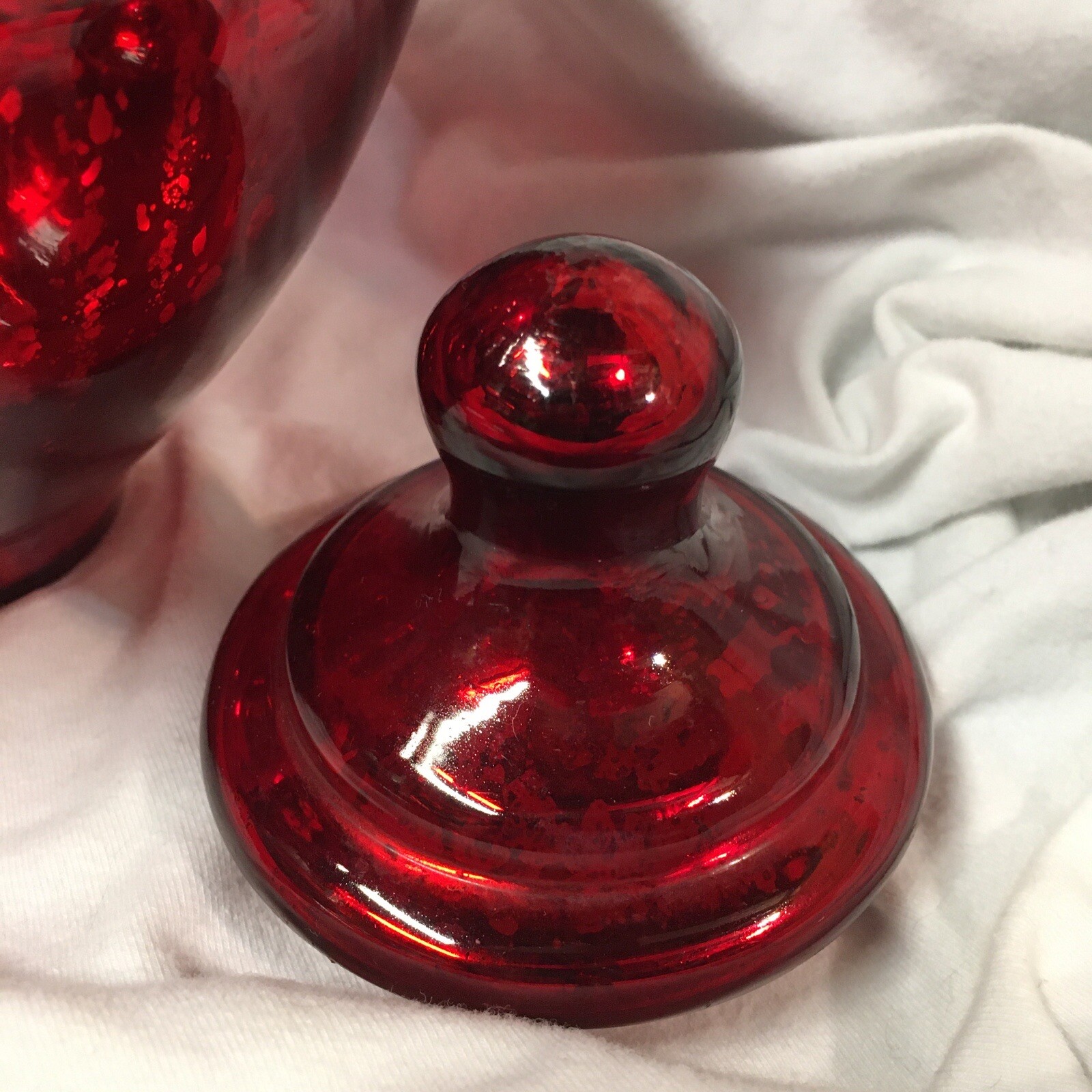 Red Mercury Glass Vase With Lid Holiday Decor 9”