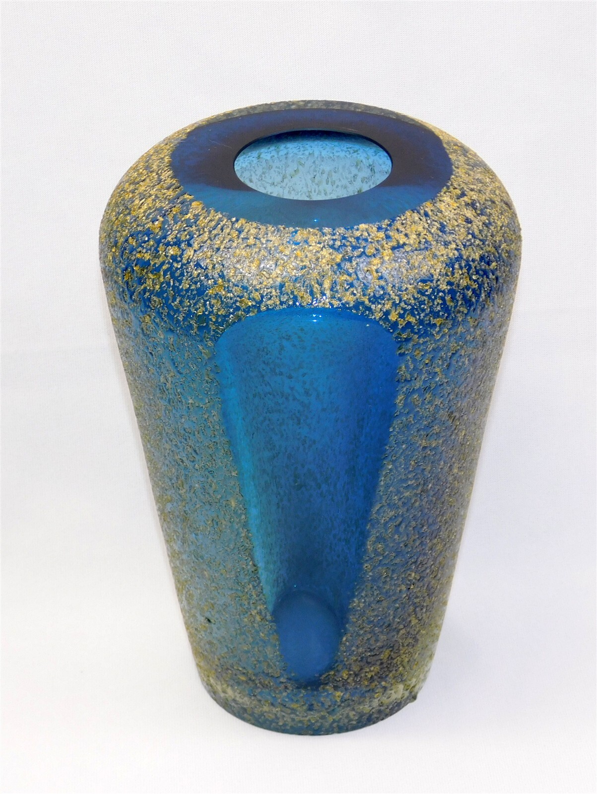 Vtg MCM MURANO Glass Sommerso Mandruzzato Cobalt Blue Textured Vase Italy 9.75″