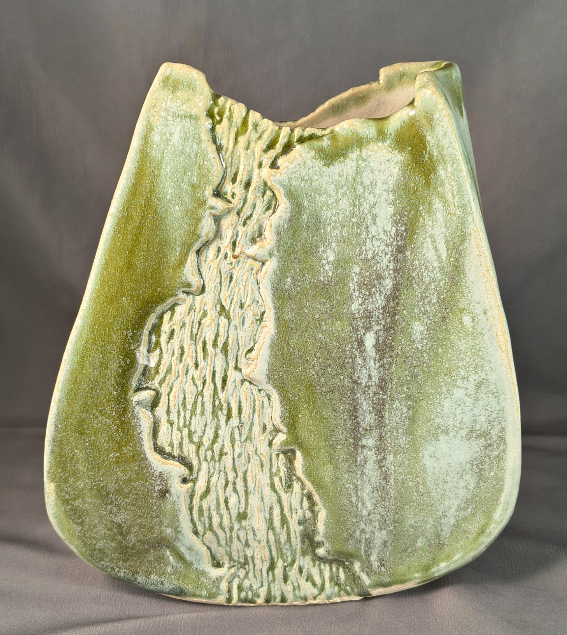 Green Glazed Abstract Ceramic Vase Signed by Artist