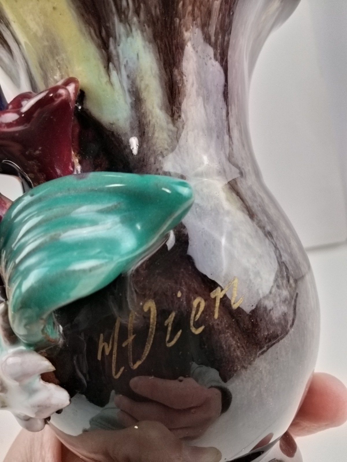 Vintage 3D Floral Glaze Multicolor Pottery Table Vase Decor Art Deco Drip Boho