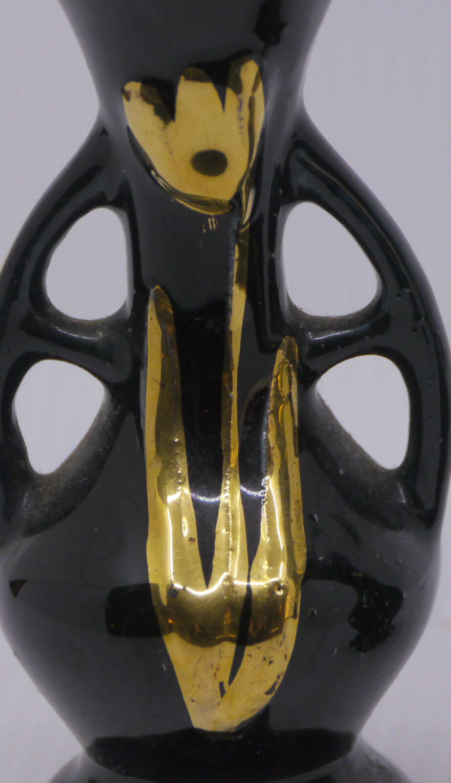 VINTAGE PAIR OF BLACK & GOLD ART POTTERY VASES, 4.75 INCHES, TULIPS