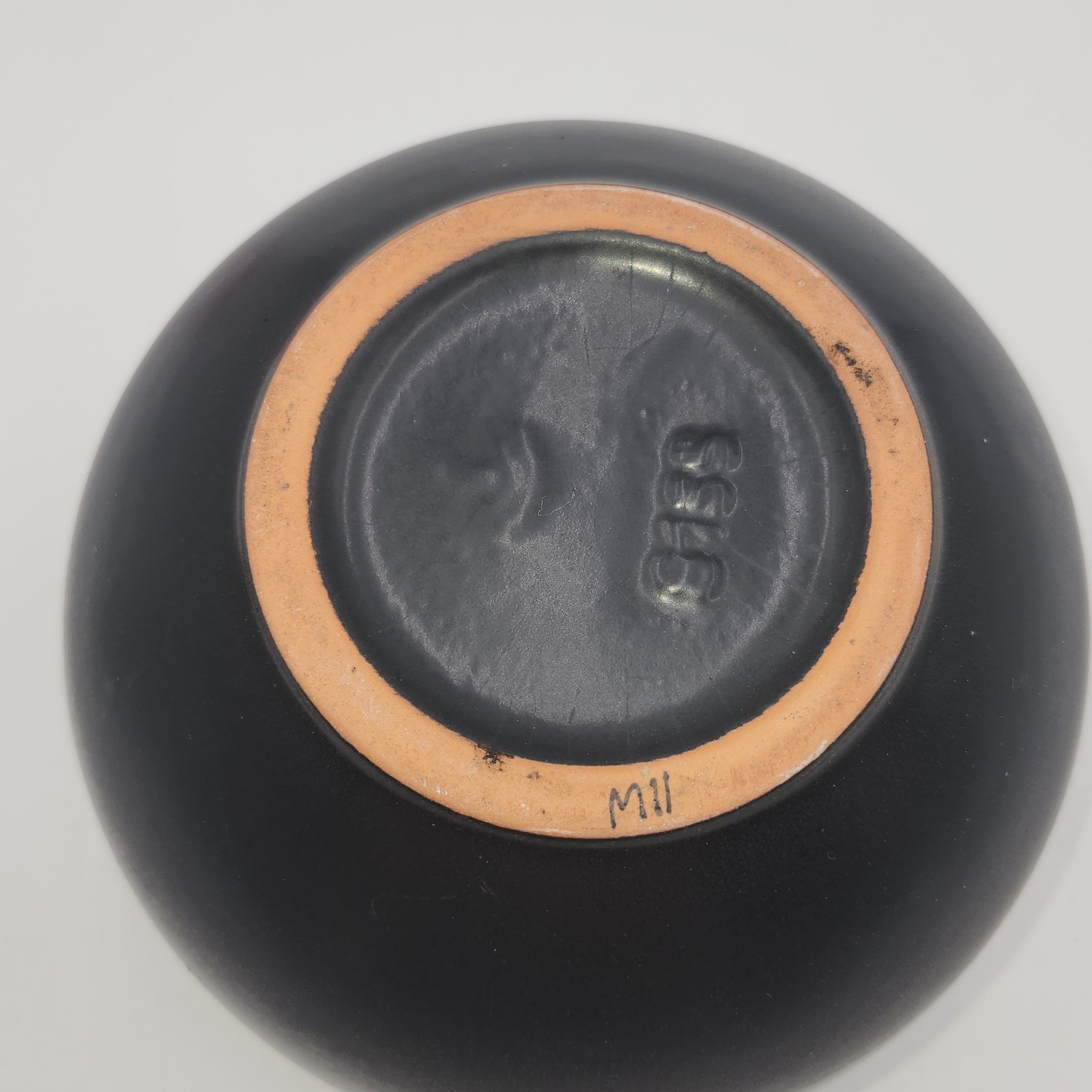 Vintage ORB pink gray Pottery Vase round Sphere Signed