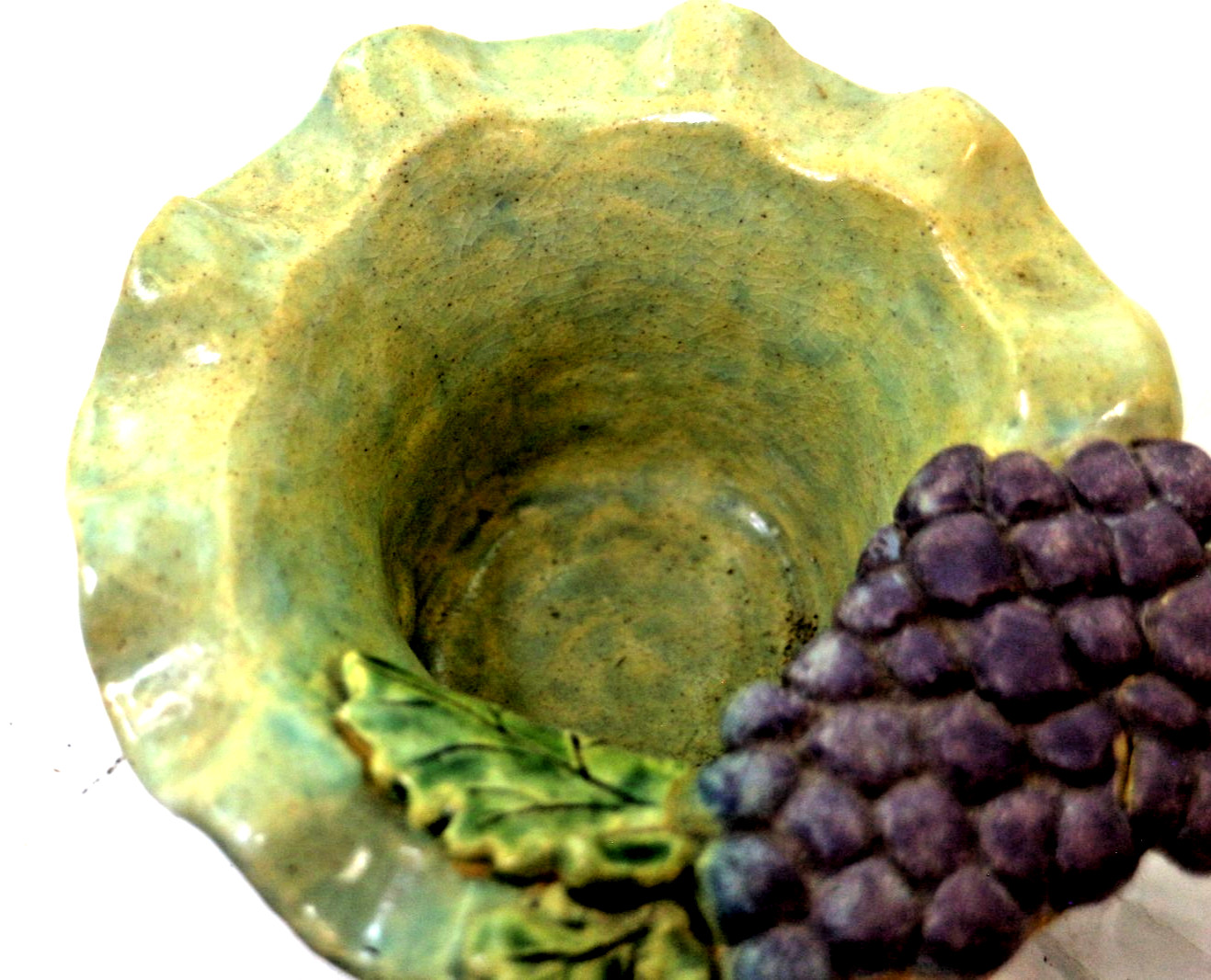 Artistic Studio Art Pottery Stoneware Grape and Leaf Form Bowl Signed Laura