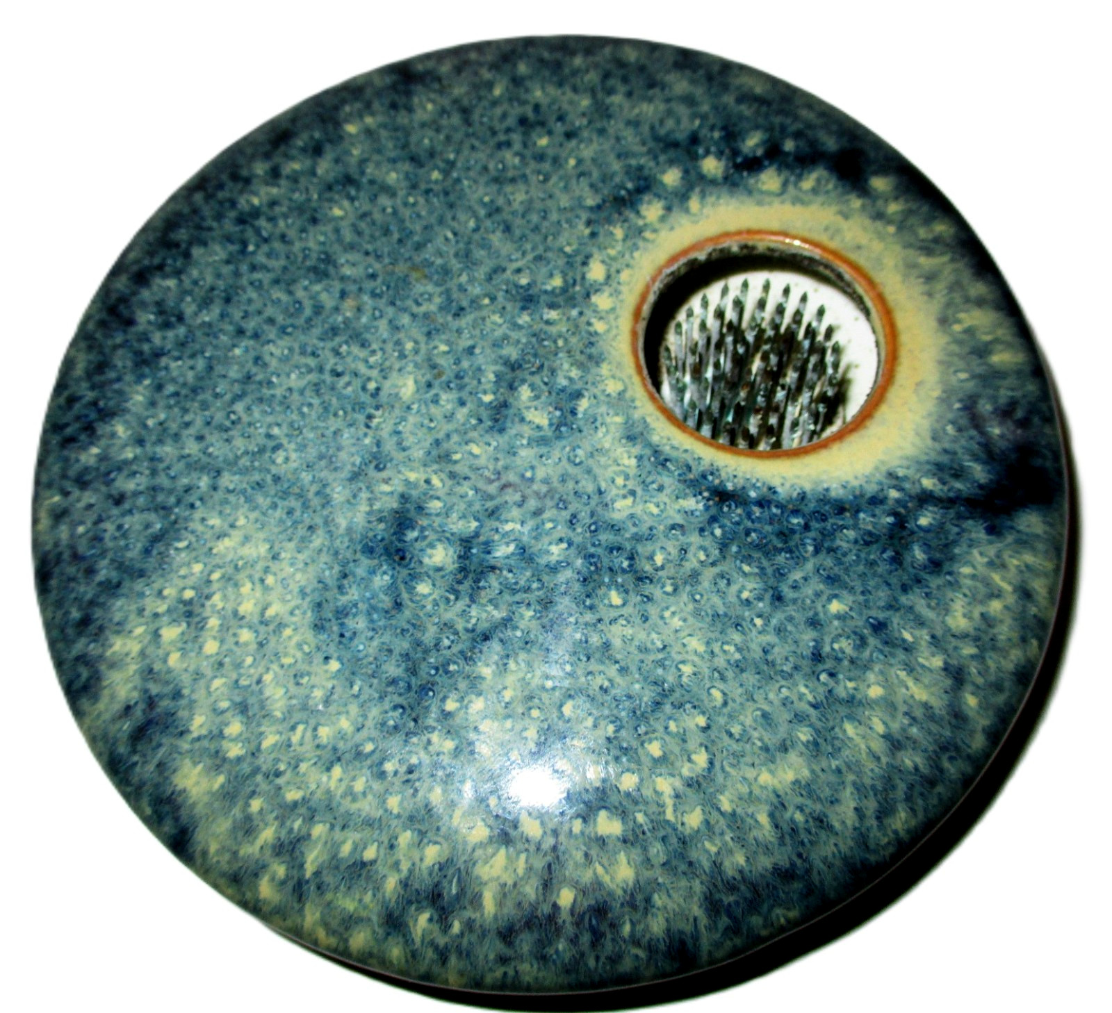 VTG IKEBANA VASE,GEORGETOWN POTTERY STARRY NIGHT BLUE, ROUND FLOWER FROG,SIGNED
