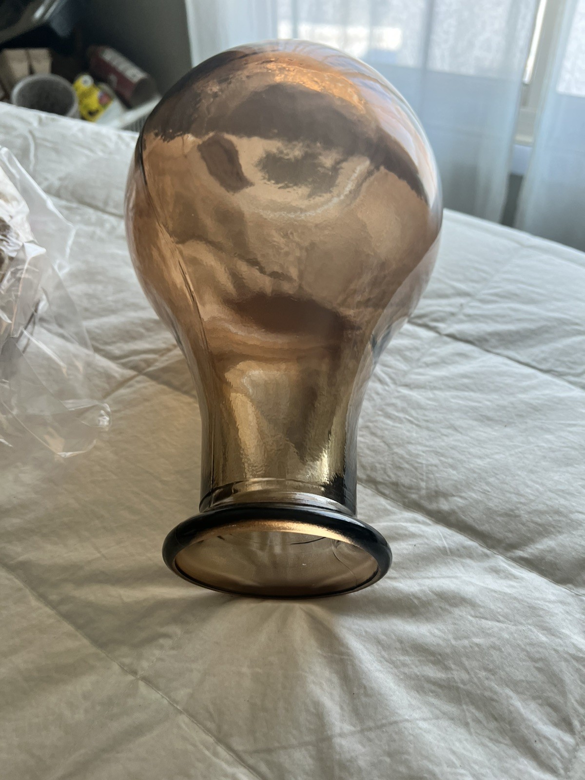 Amber Brown Glass Vase Thick Bottom Rounded Top 8.5 Inch Tal