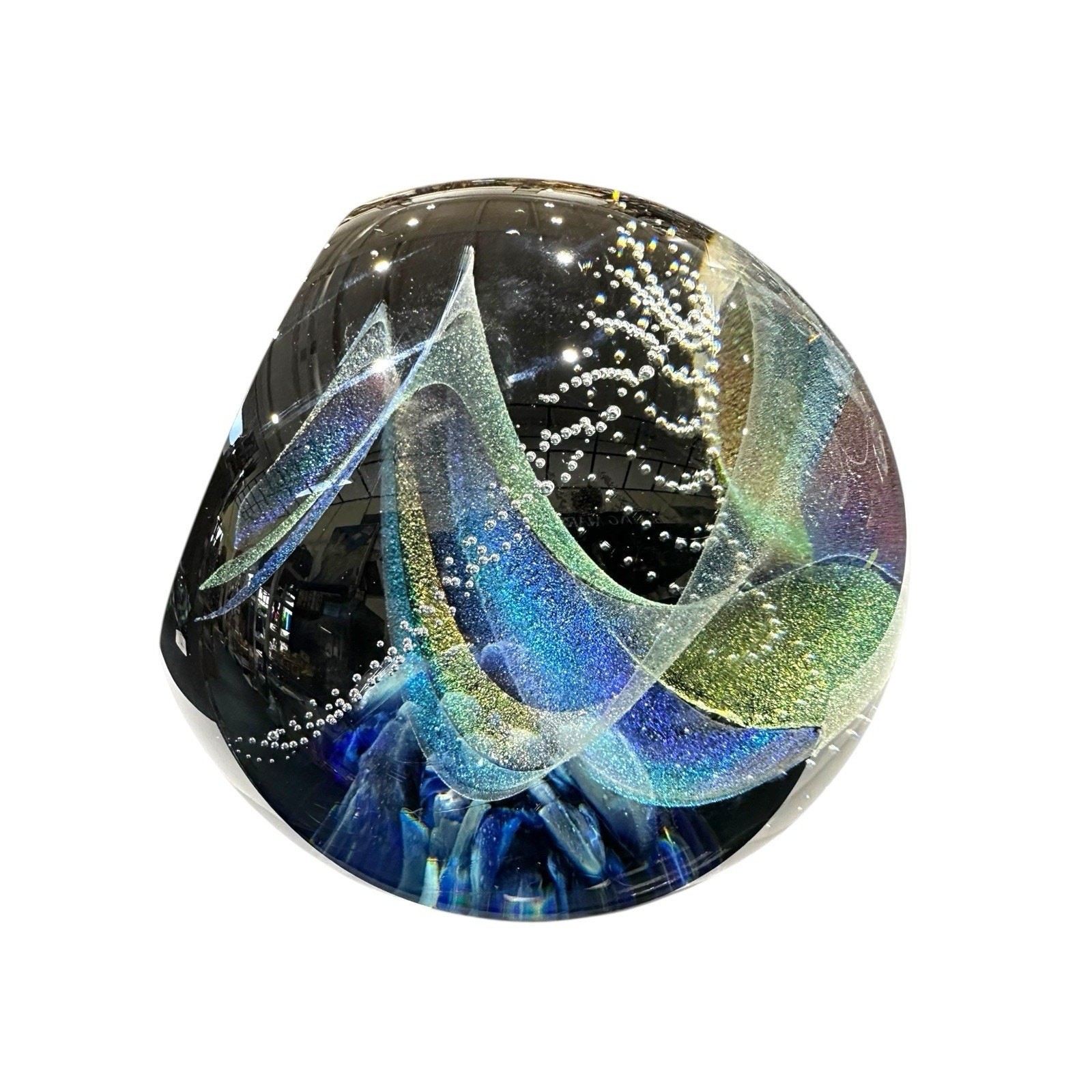 NEW Galaxy Orb 8” Swirls Dichroic Glass World Paperweight Signed Garrelts Glass