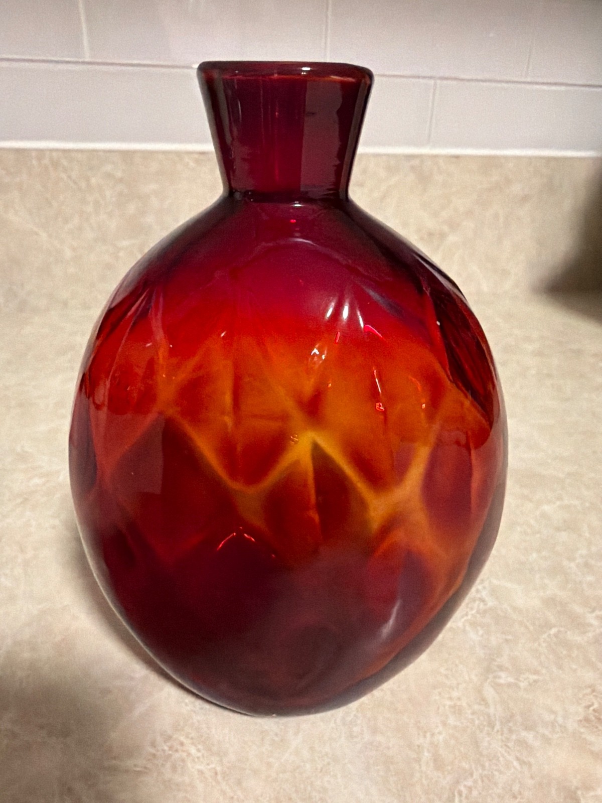 MMA Museum of Modern Art Red Quilted Diamond Reproduction Pairpoint Glass Vase