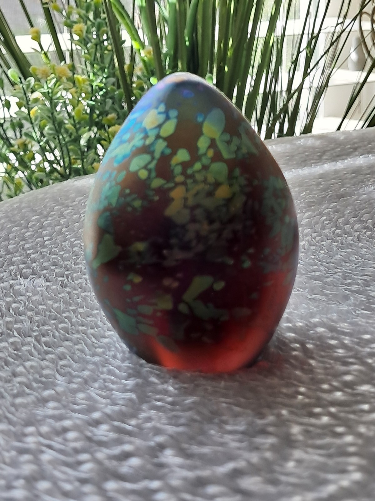 Vintage John Cook Glass Paperweight Signed 1991 Egg Shape Iridescent 3.25 inch H