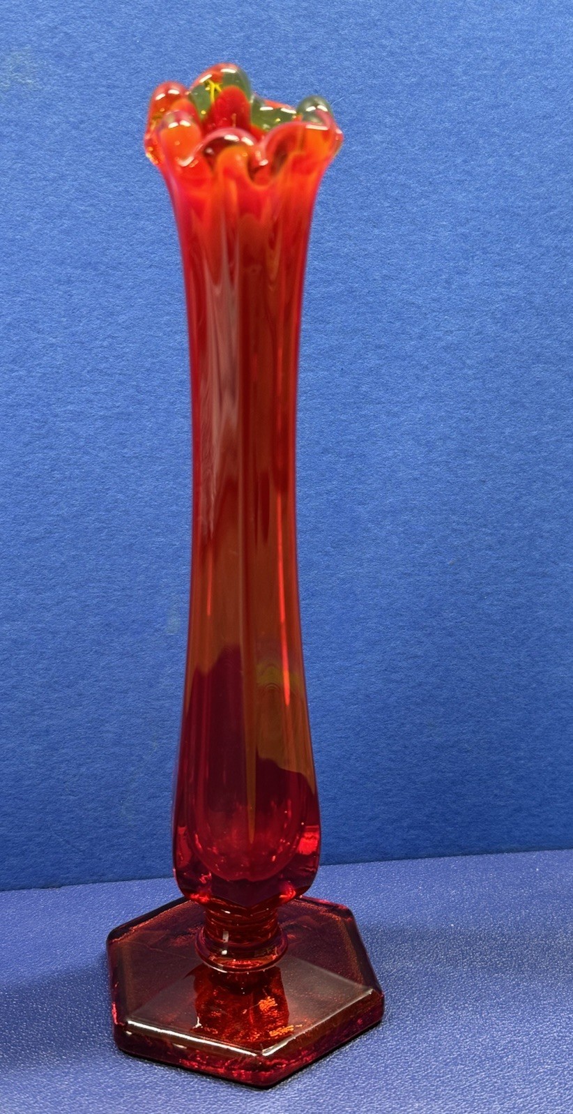 Westmoreland 8 1/2 “ Orange Yellow Top Bud Vase