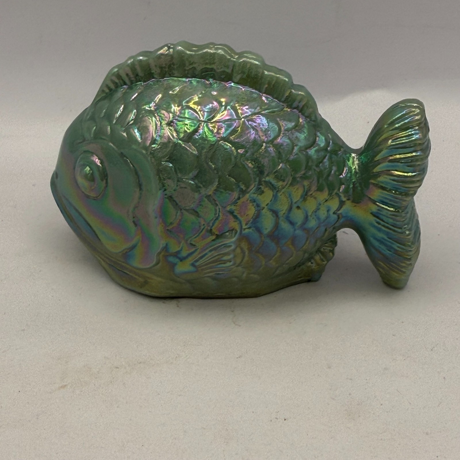 Vintage Guernsey Carnival Glass Fish Harold Bennett Seafoam Green Paperweight UV