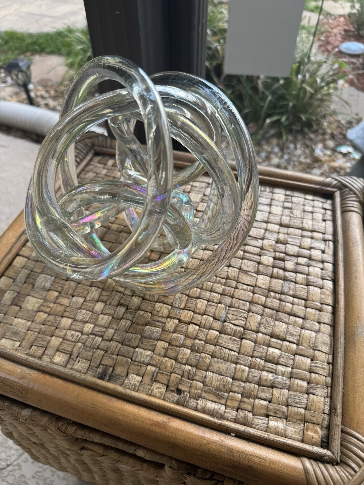 Clear Twisted Glass Knot Sculpture Art Glass Orb Modern Decorative Hand Blown