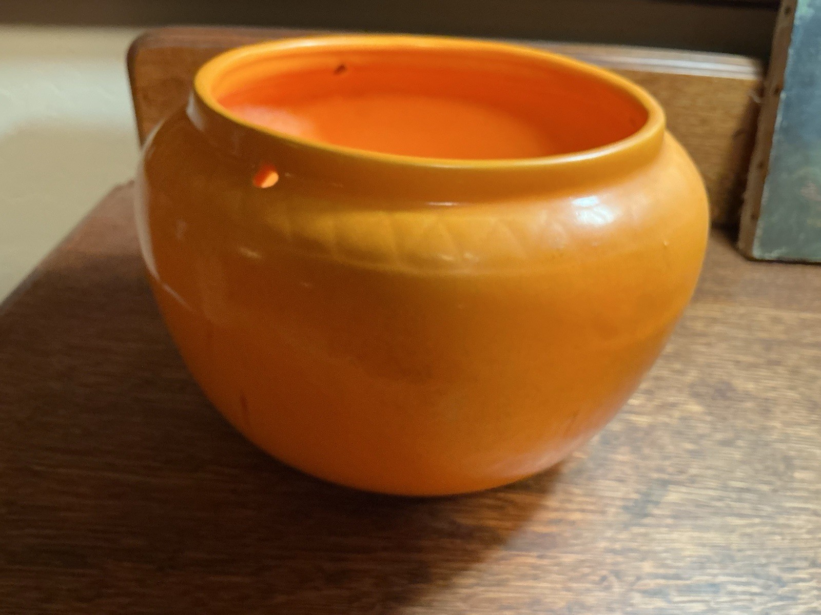 Vintage California Art Pottery Hanging Planter Orange Glaze Calif USA #1930