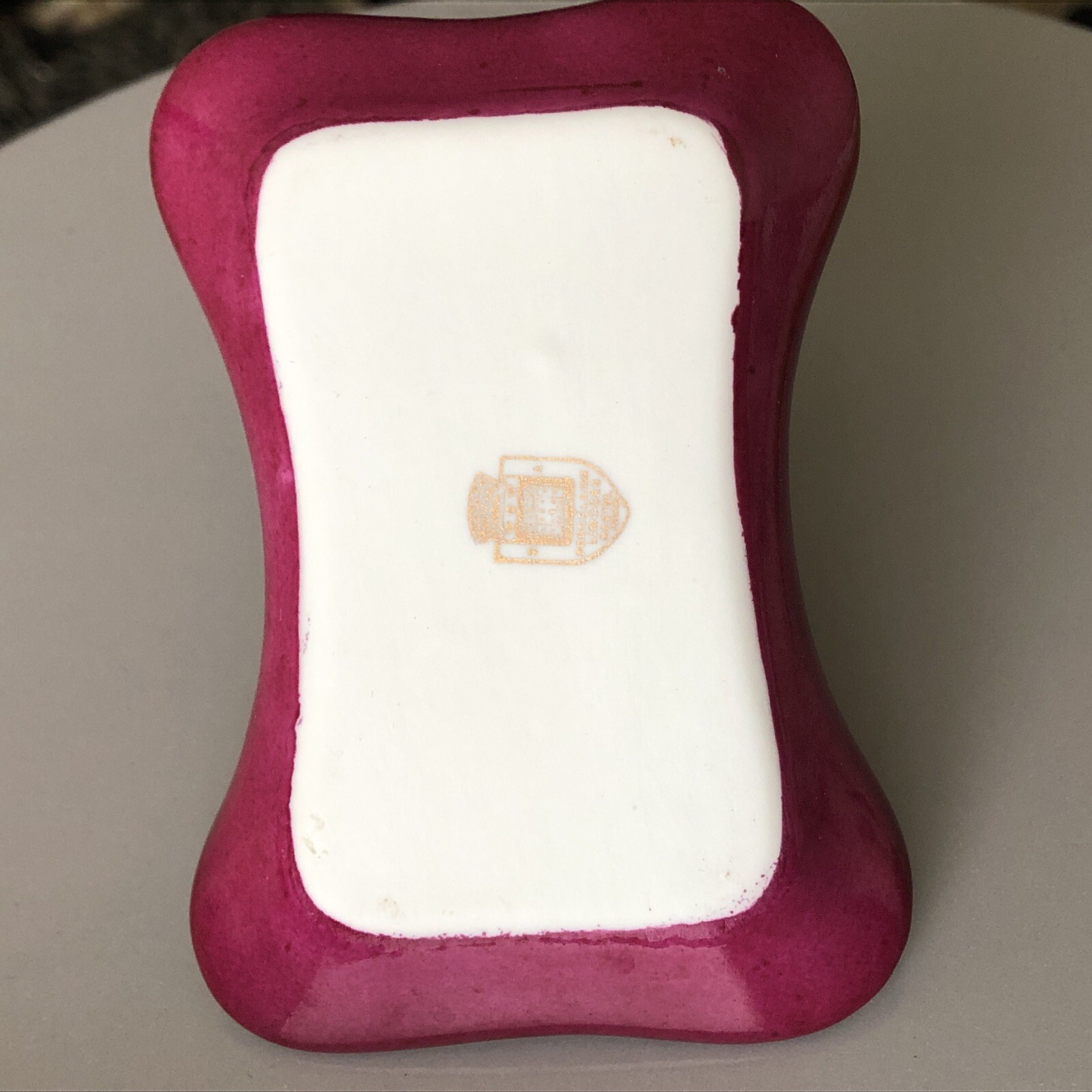 Limoges Castel France Porcelain Trinket Dish Handle Pink Gold matches dollhouse