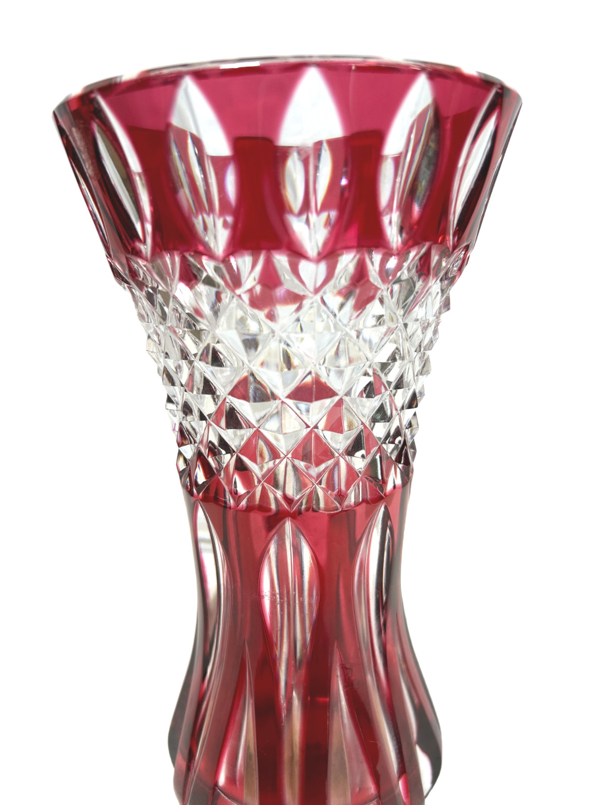 Vintage Val Saint Lambert Cranberry Red Cut to Clear Crystal Teniers Vase 8″
