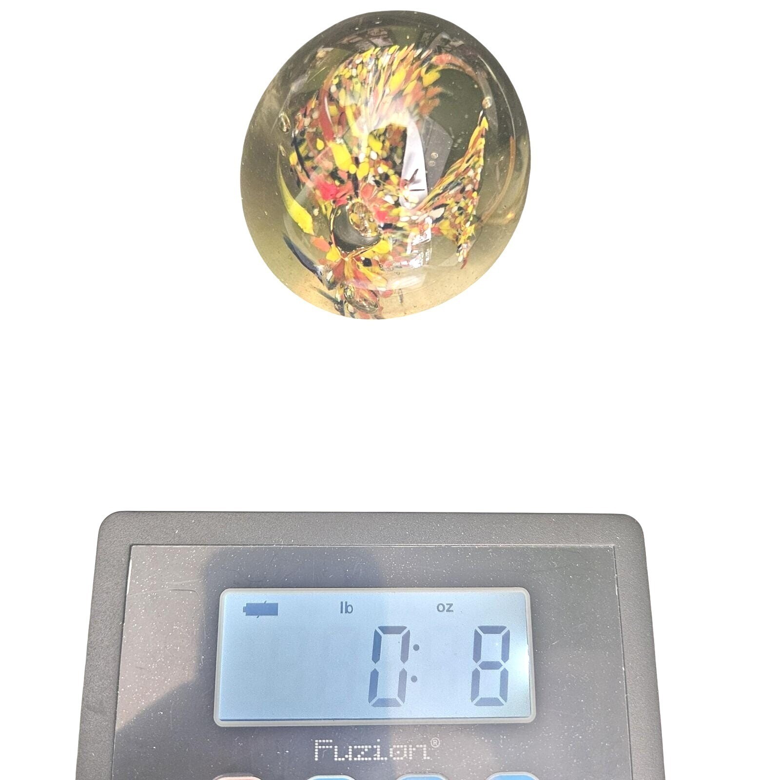 Art Glass Paperweight 8oz Red Yellow Blue Colorburst Vintage