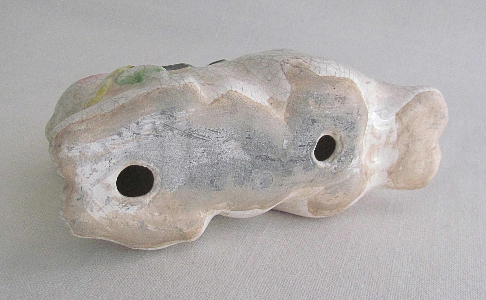 Vintage Antique Crackle Glaze Bunny Rabbit Hare Figurine Hand Painted Floral