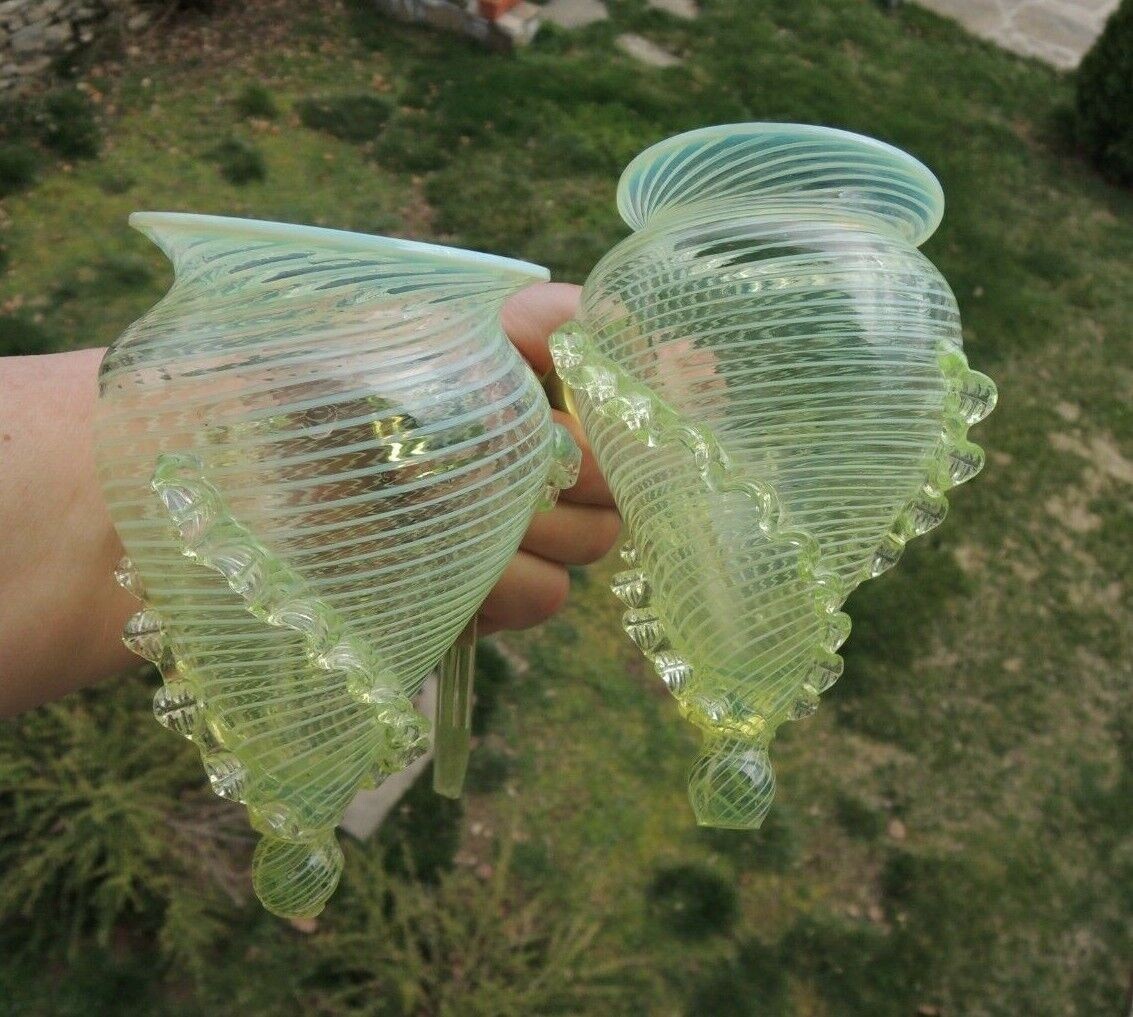 Pair Stourbridge Vaseline Victorian English Glass Epergne