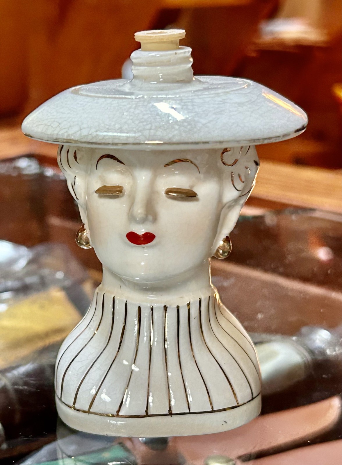 Vintage 1950’s Irice Lady Figural Head Bust Figurine Perfume / Scent Atomizer