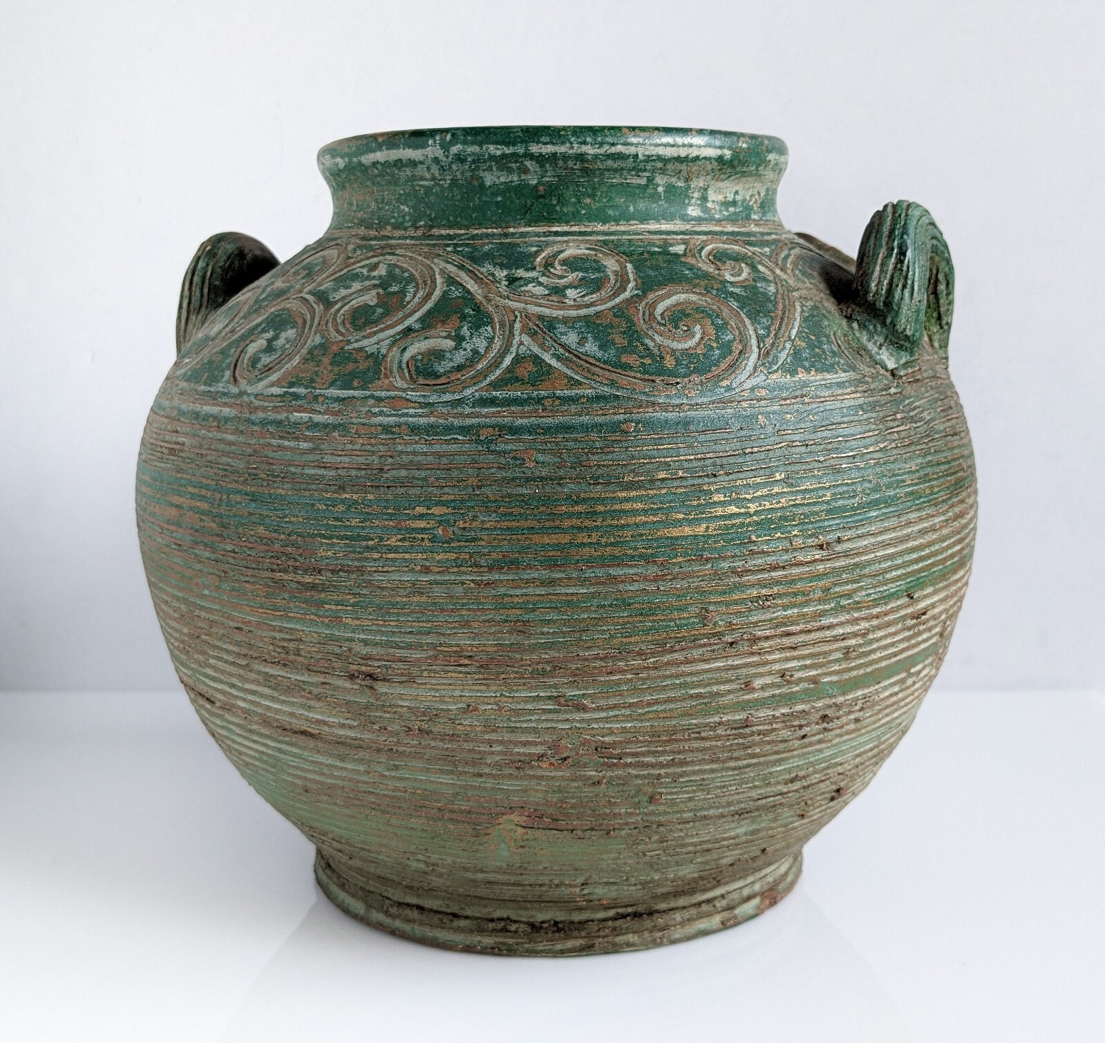 Earthenware Round PLANTER/VASE Handles THAILAND 8 Inches Wide 3.8 lbs