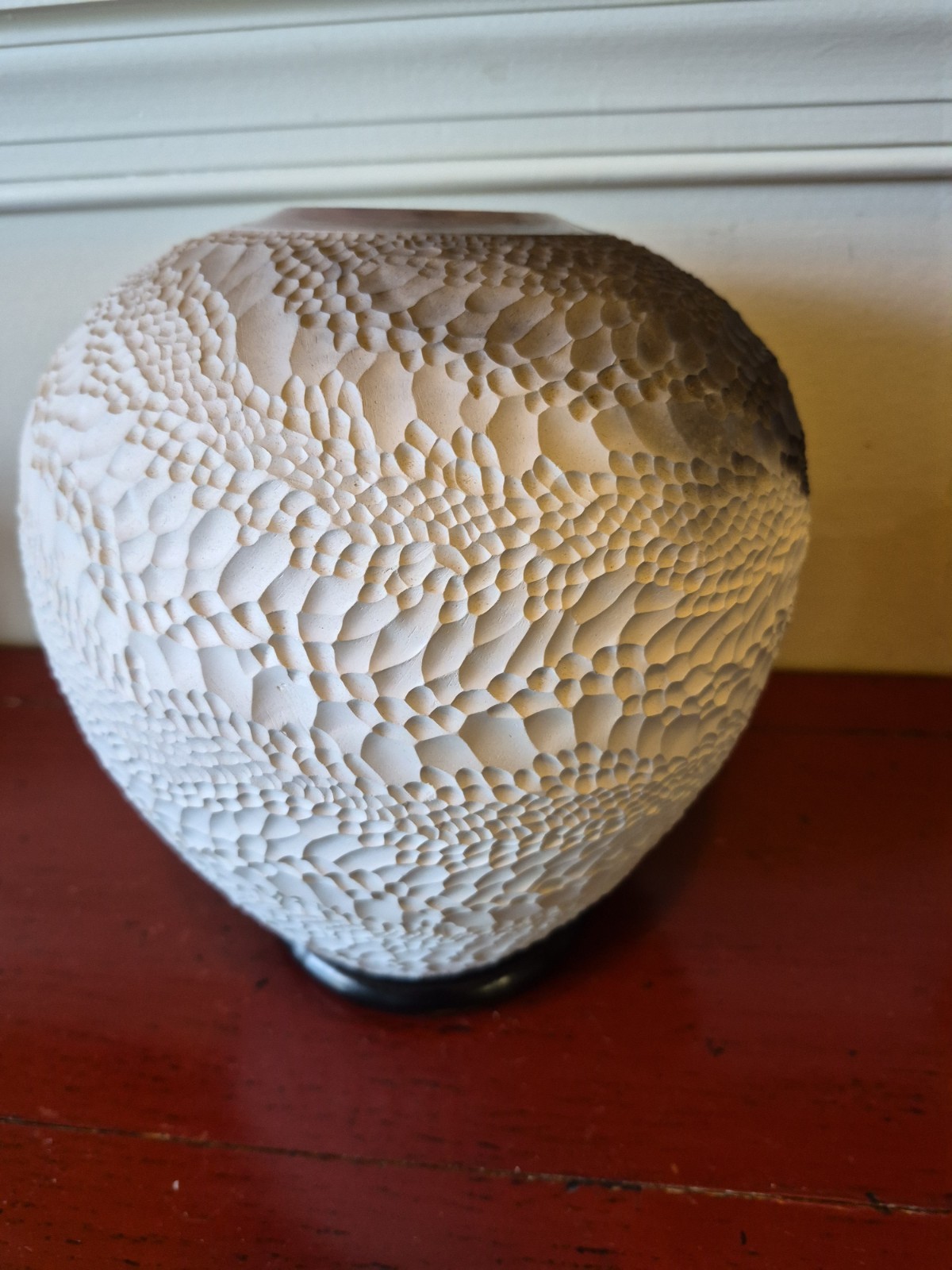 Signed Nancee Meeker Studio Art Pottery Vase, Fossilized Snake Pattern, 1985
