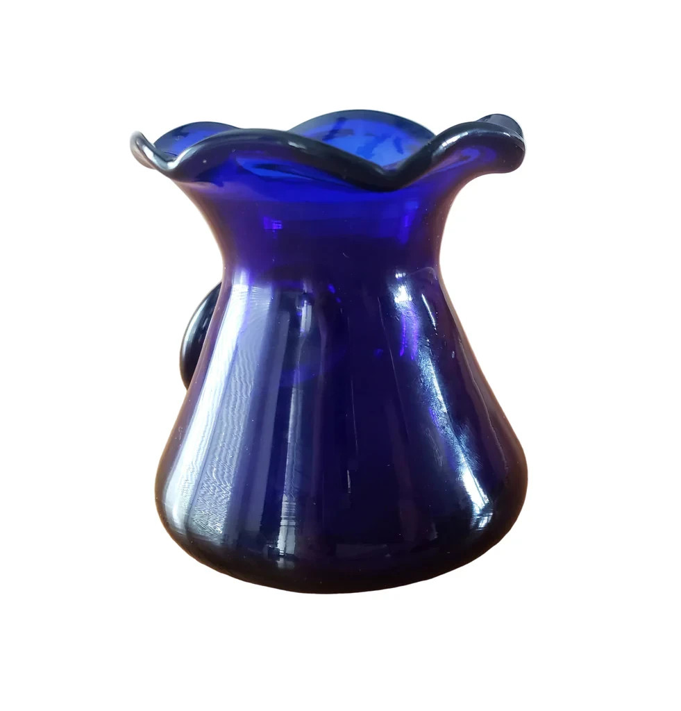 Vintage Hand Blown Cobalt Blue Art Glass Vase Pineapple 3 inch by JW Shelton
