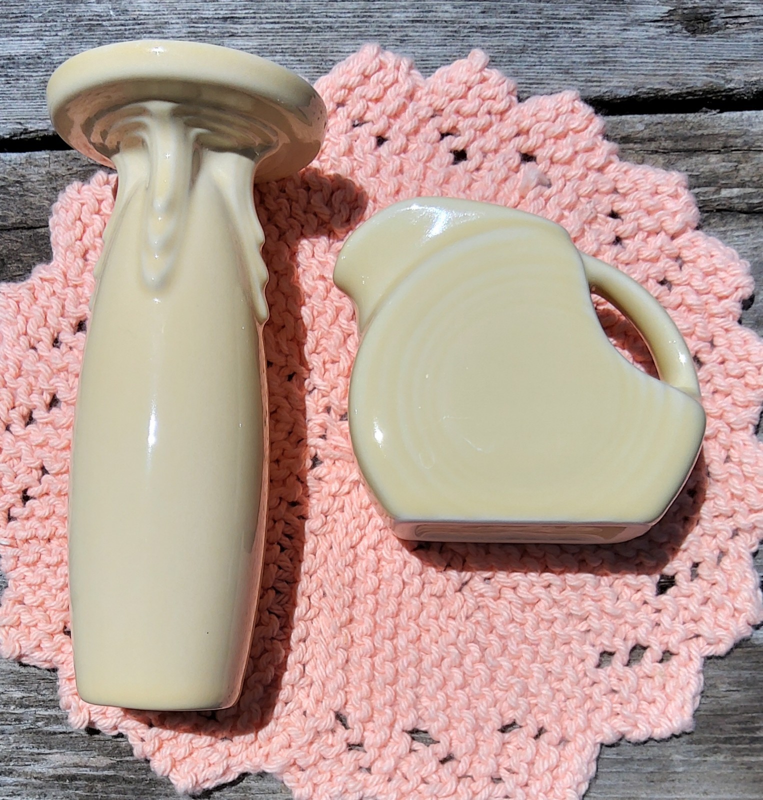 Fiestaware Ivory Bud Vase & Mini Disk Pitcher, Never Used Fiesta