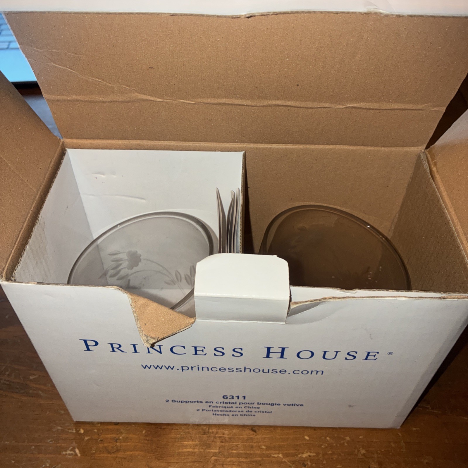 Princess House Heritage 2 pc Set Crystal Candle Votive Holders #6311 In Box