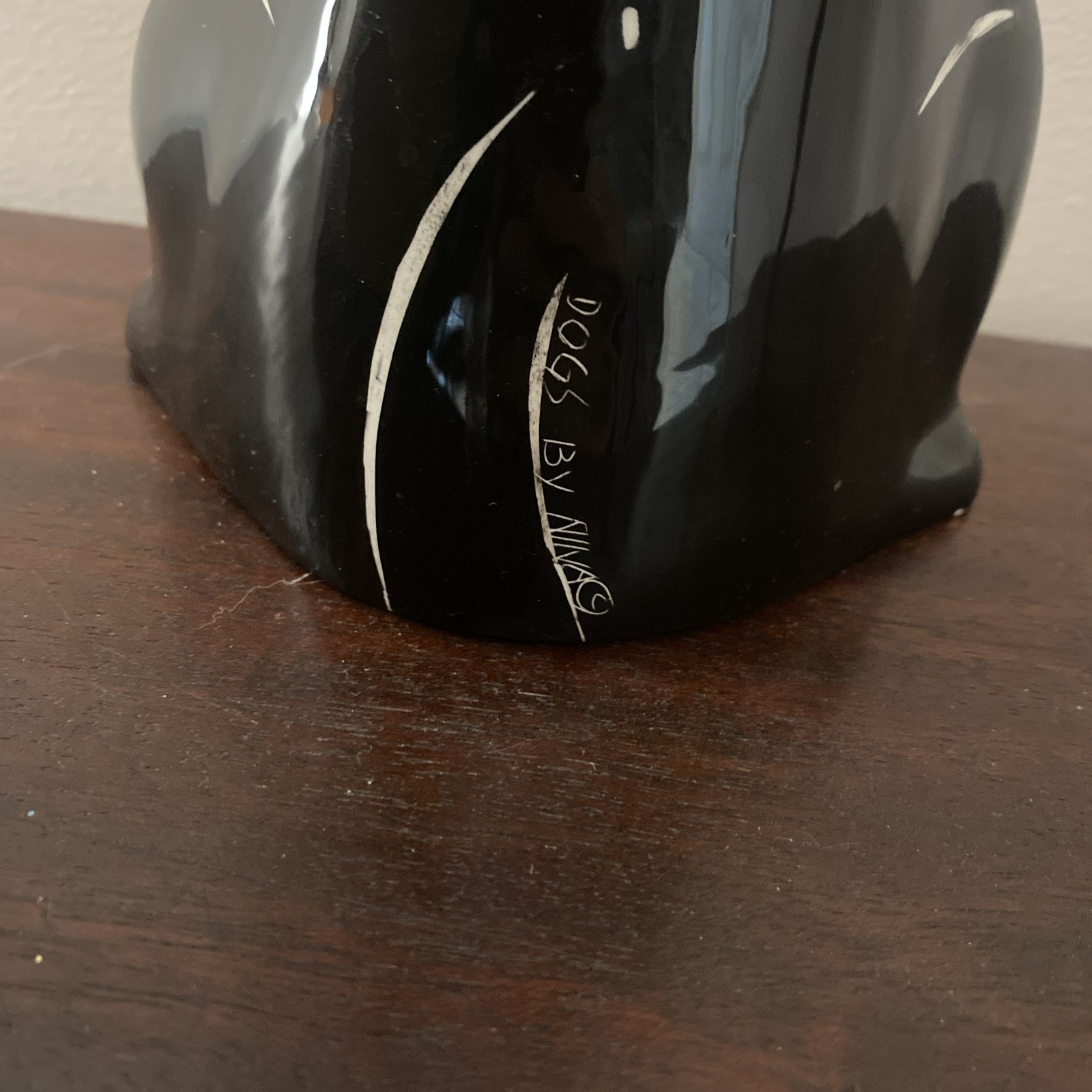 “Dogs by Nina” Lyman Hand Painted Ceramic Black Puppy Vase/ Planter, 8”