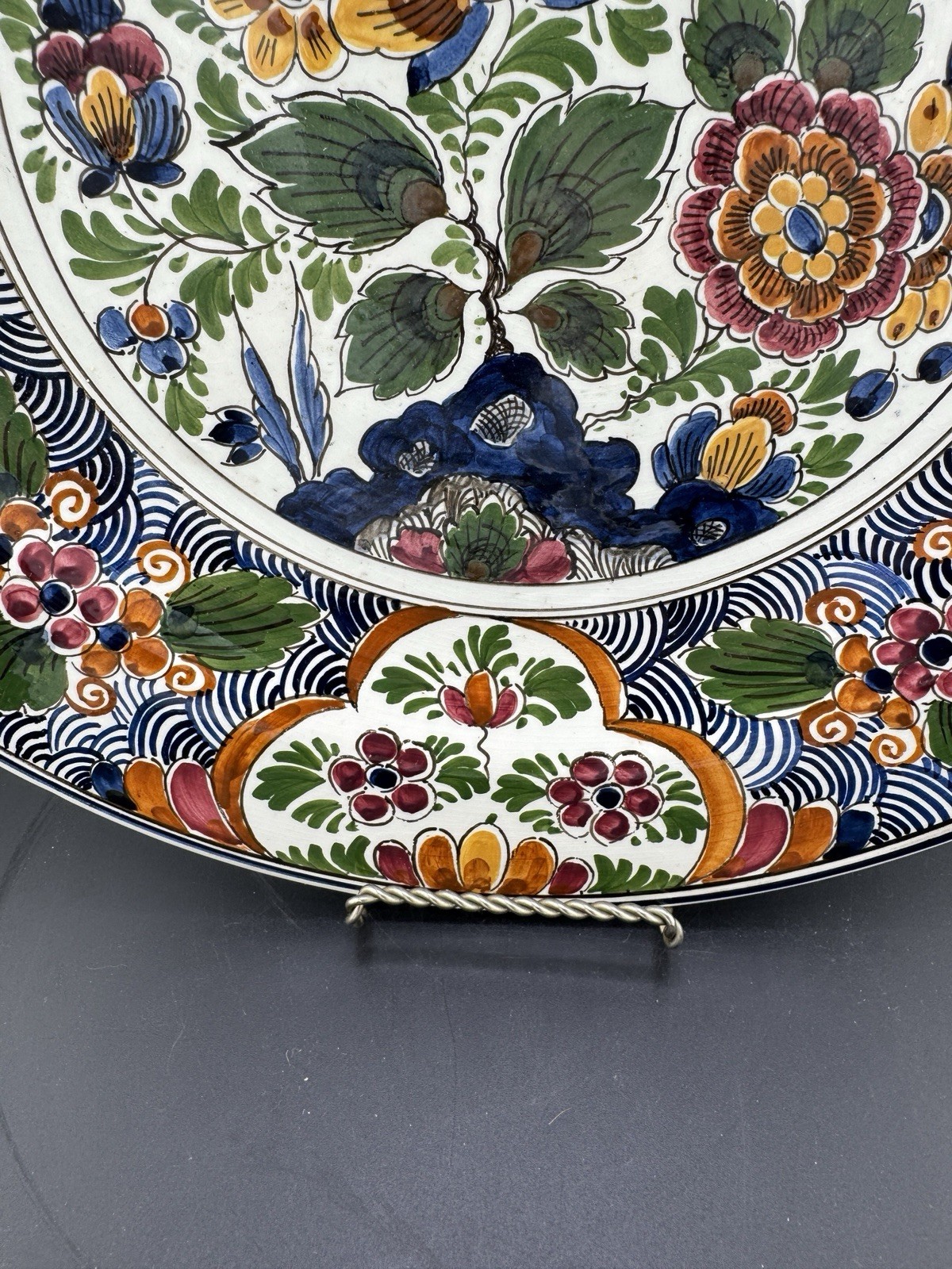 De Delftse Pauw Holland Hand Painted Wall Played Floral Signed BBR 13”