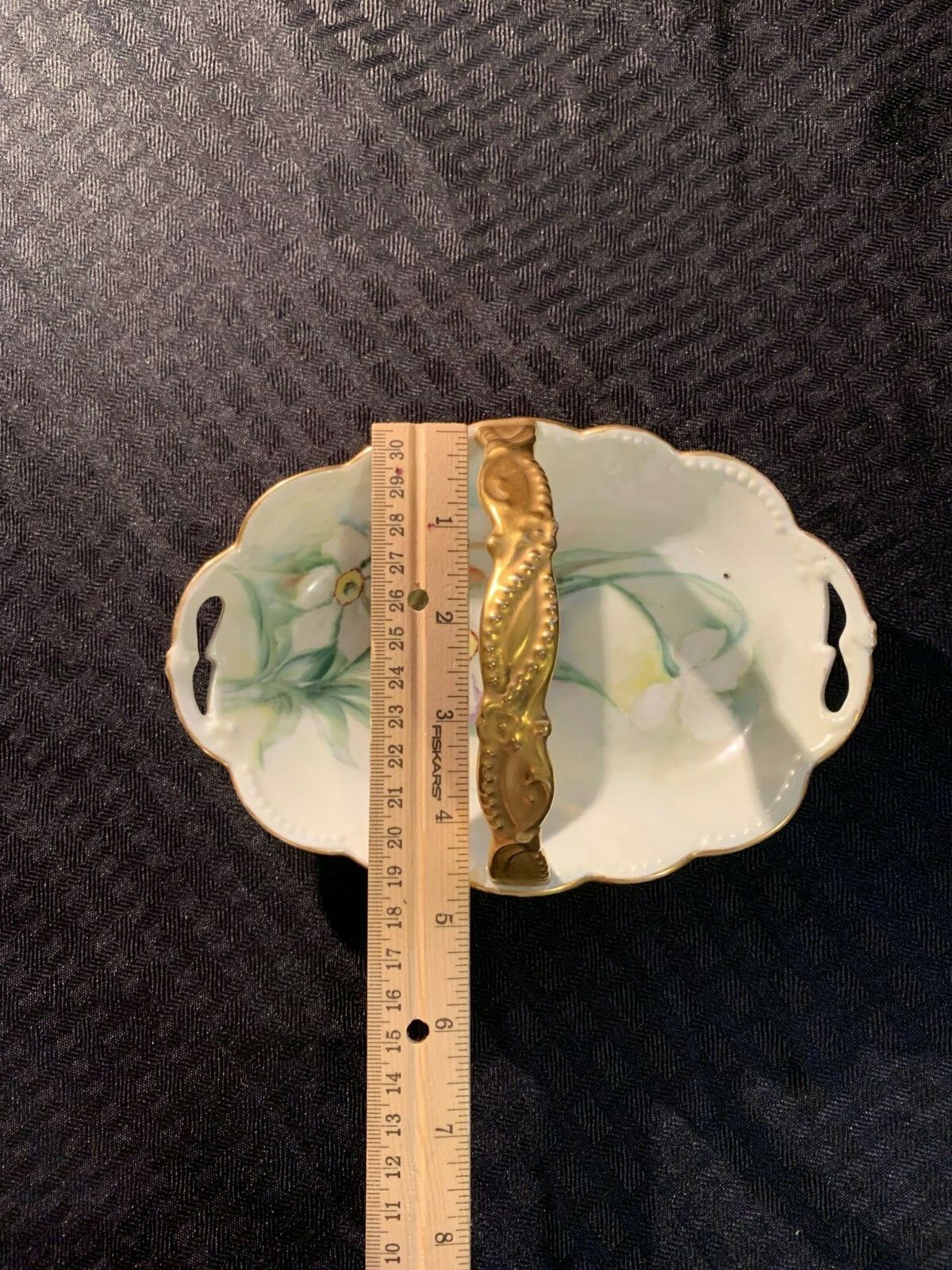 Antique AKD France Limoges Gold Handled Basket Dish Hand Painted Floral EUC