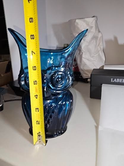 Vintage Viking Glass Owl Vase-Rare Blue Color